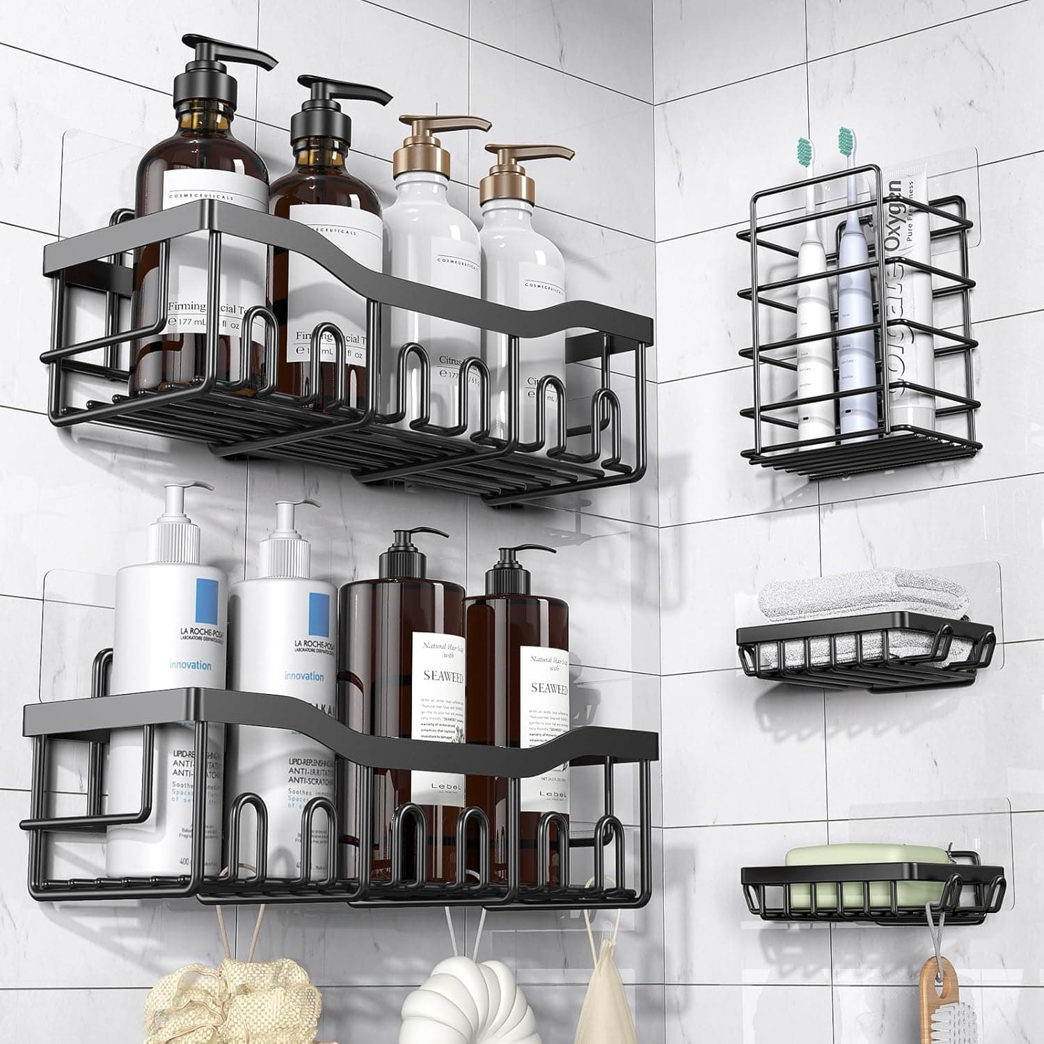 Adhesive Shower Caddy, 5 Pack Rustproof Stainless Steel Bath Organizers With Large Capacity, No Drilling Shelves for Bathroom Storage & Home Decor-XL Size - image 1 of 1