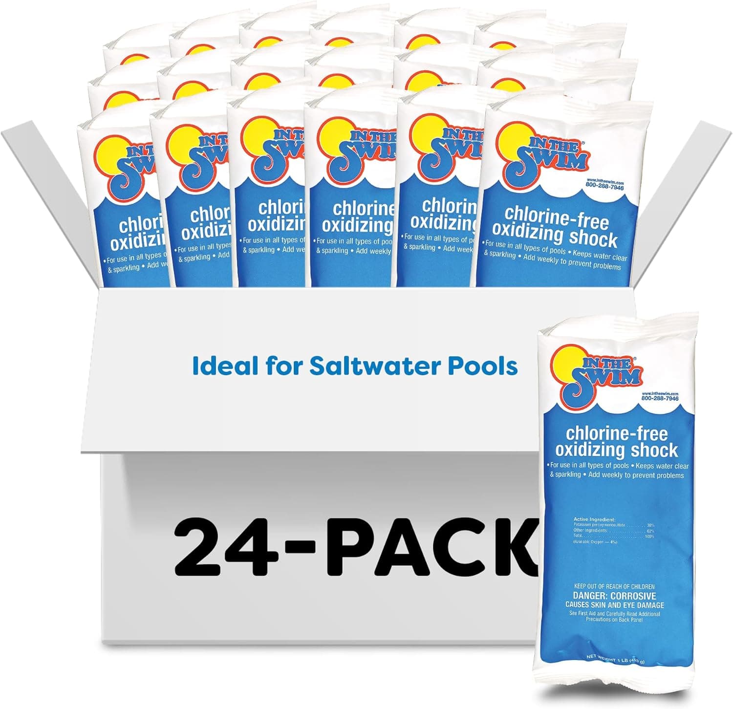 In The Swim Chlorine-Free Pool Shock - Quick Dissolving, Fast-Acting, Shock-Oxidizer for Swimming Pools, Spas, and Salt Chlorinated Pools Compatible - 24 x 1 Pound Bags - image 1 of 1