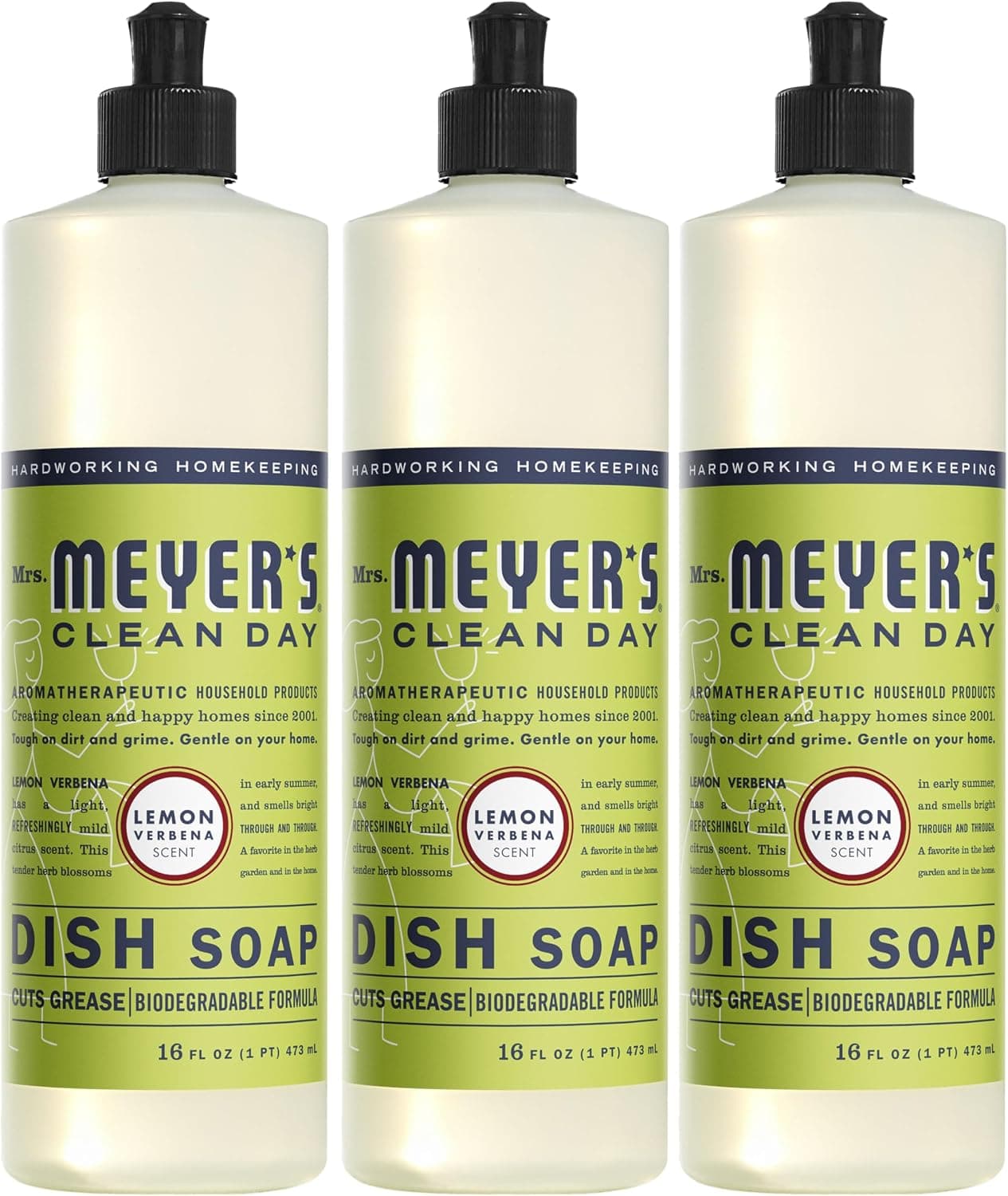 MRS. MEYER'S CLEAN DAY Liquid Dish Soap, Biodegradable Formula, Lemon Verbena, 16 fl. oz - Pack of 3 - image 1 of 1