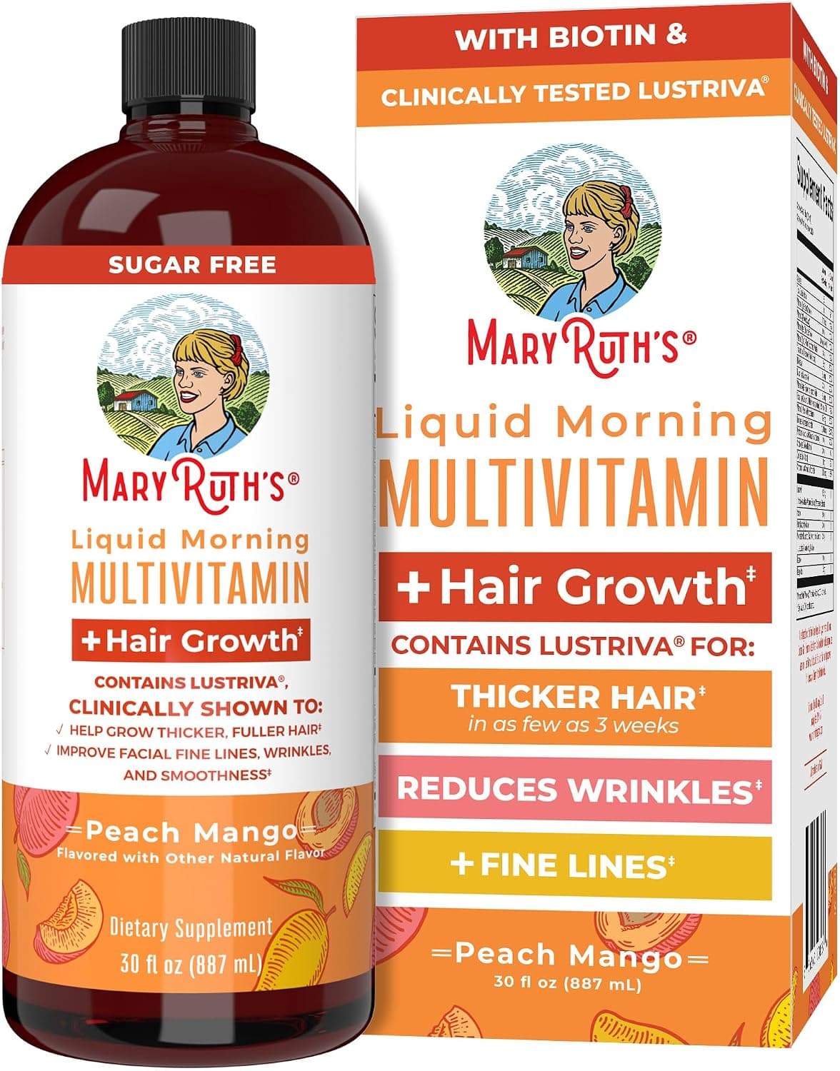 MaryRuth's Liquid Multivitamin + Hair Growth | Clinically Tested for Thicker Hair & Facial Wrinkles in Women | Biotin 10000mcg | Lustriva Hair Growth Supplements | Skin Care | Ages 18+ | 30 Fl Oz - image 1 of 1