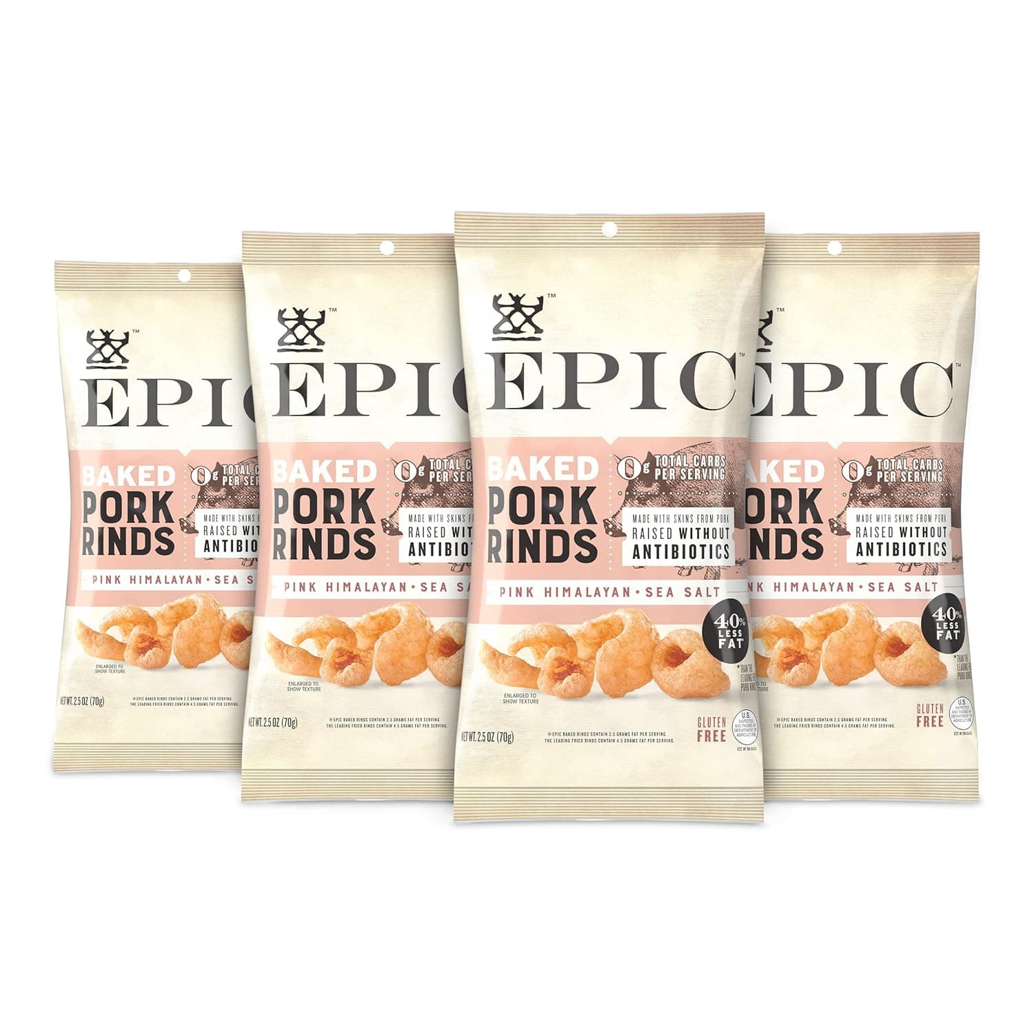 EPIC Pink Himalayan Salt Pork Rinds, Keto Consumer Friendly, 4Ct Box 2.5oz bags (Pack of 4) - image 1 of 1