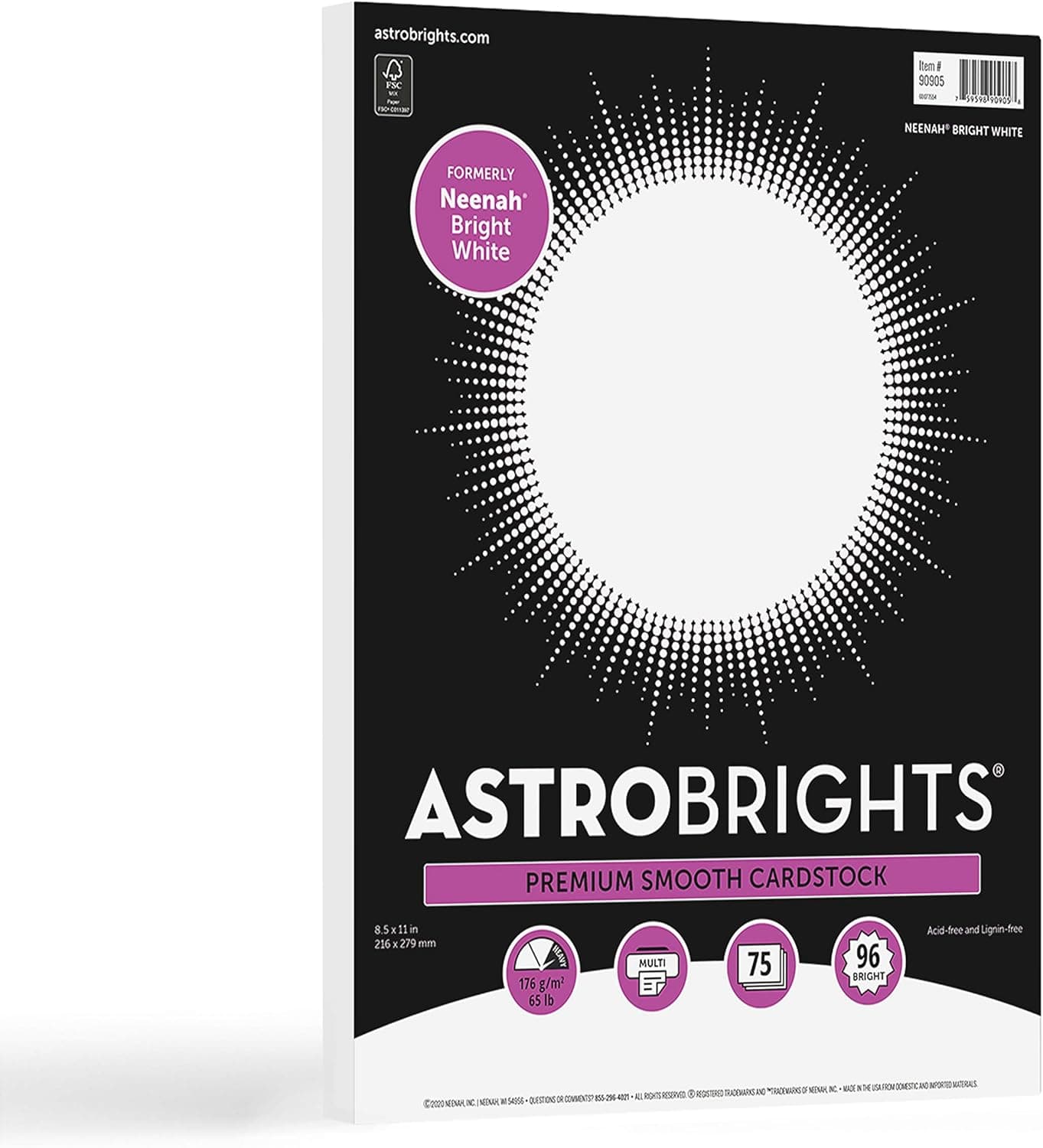 Astrobrights/Neenah Bright White Cardstock, 8.5" x 11", 65 lb/176 gsm, White, 75 Sheets (90905-02) - Packaging May Vary - image 1 of 1