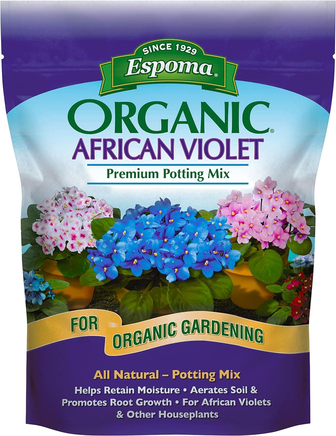 Espoma Organic Natural and Organic Premium Potting Soil Mix for African Violets and All Indoor Flowering Houseplants. for Organic Gardening. 4 Quart Bag - image 1 of 1