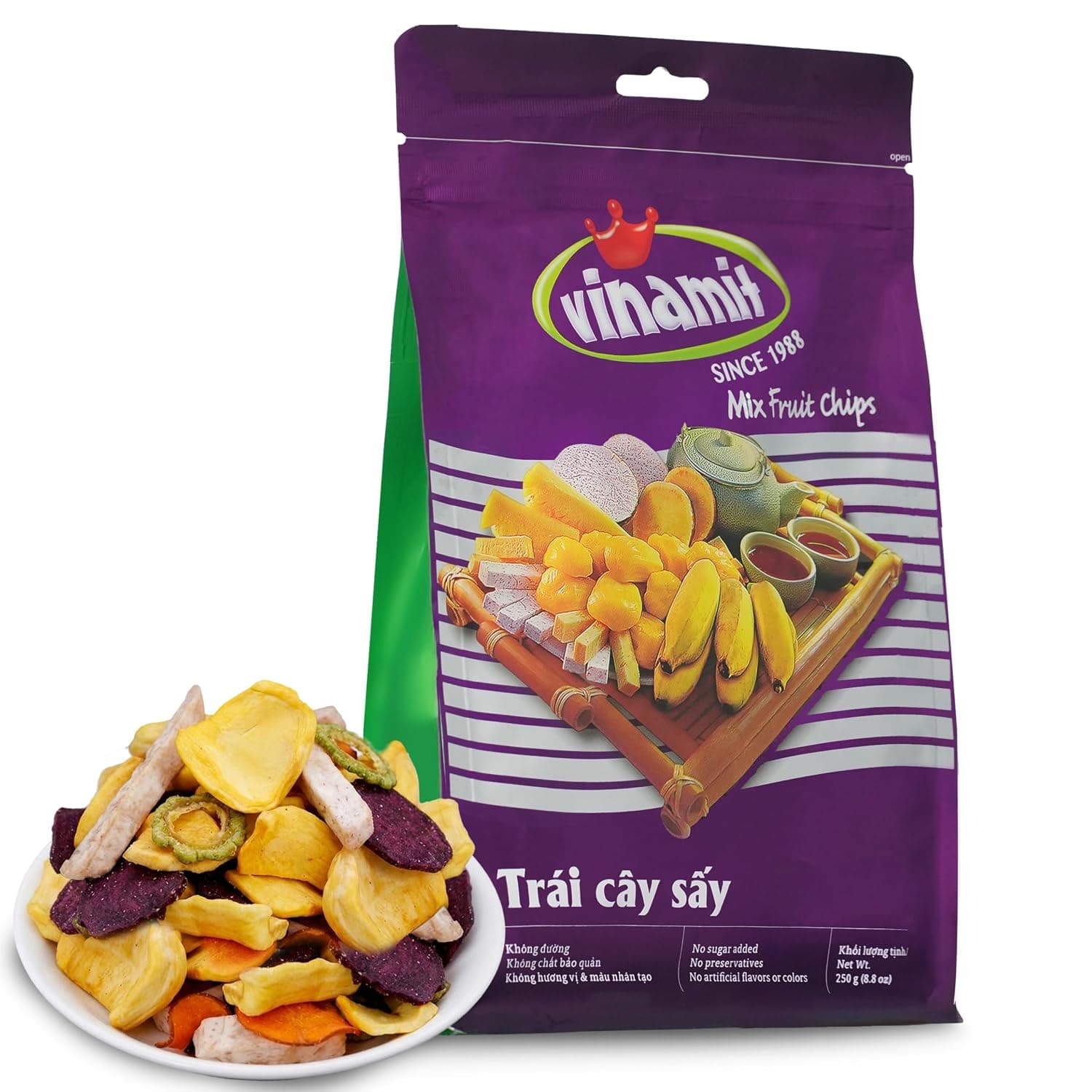 Vinamit Dried Mixed Fruit Chips | Crunchy Tropical Fruits Mix 8.8 oz Bag with & Vegetable | No Sugar Added | Non-GMO, Gluten-Free, Vegan | Healthy Fruit Snacks for Adults, Kids, Gifting, Family Share - image 1 of 1