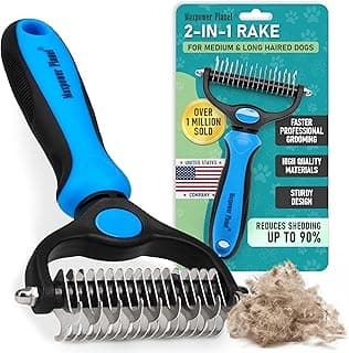 Maxpower Planet Dog Grooming Rake, Deshedding Undercoat Brush, Dogs & Cats | Blue Deshedding & Dematting, Extra-Wide Double-Sided Comb, Long-Haired Coats, Reduces Shedding, Original Design
