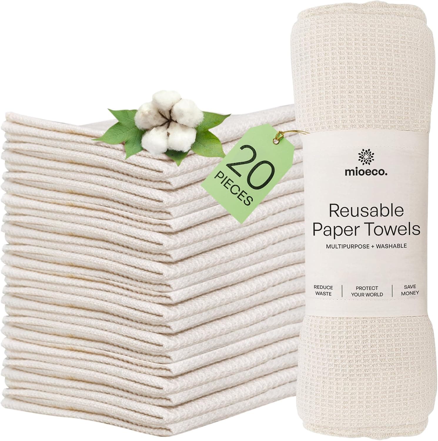 20 Pack Reusable Paper Towels Washable - Nature Friendly - Organic Cotton Alternative - Thick, Strong, Paperless Kitchen Dish Cloths - Reusable Napkins - Dish Towels - Cloth Napkin - Kitchen Towels - image 1 of 1