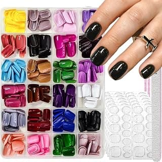 576Pcs Square Press on Nails Glossy Fake Nails Short False Nails Pure Color Glue on Nails Reusable Artificial Acrylic Nail Solid Color Full Cover Stick on Nails for Women Manicure 12 Color