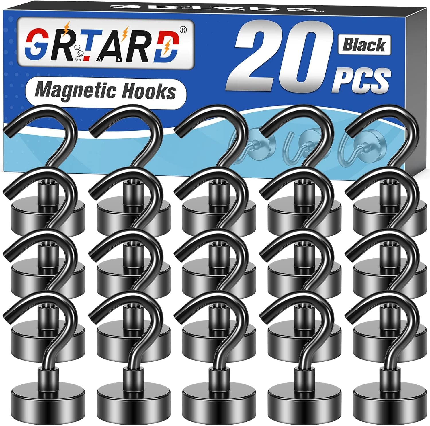 Grtard 20 Pack Black Magnetic Hooks Heavy Duty, 30LBS Magnet Hooks 2025 Cruise Cabin Ship Essentials, Strong Neodymium Magnets with Hook for Hanging, Kitchen, Workplace, School, Office-Diameter 16mm - image 1 of 1