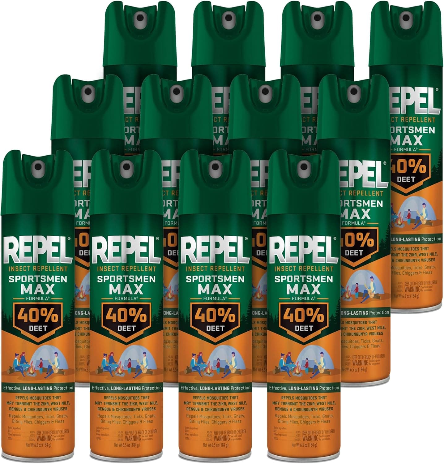 Repel Insect Repellent Sportsmen Max Formula 40% DEET, 6.5 Ounces, Long-Lasting Aerosol Insect Repellent Spray Repels Mosquitoes, Ticks, Gnats, Biting Flies, Chiggers And Fleas, 12 Pack - image 1 of 1