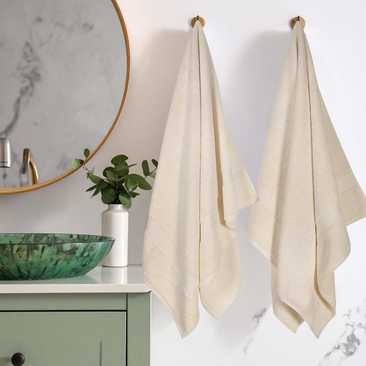 Superior Egyptian Cotton Pile Bath Towel Set of 2, Ultra Soft Luxury Towels, Thick Plush Essentials, Absorbent Heavyweight, Guest Bath, Hotel, Spa, Home Bathroom, Shower Basics, Cream - image 1 of 1