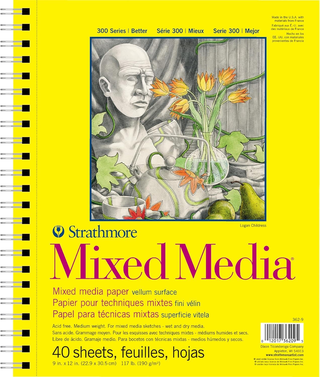 Strathmore 300 Series Mixed Media Paper Pad, Side Wire Bound, 9x12 inches, 40 Sheets (117lb/190g) - Artist Paper for Adults and Students - Watercolor, Gouache, Graphite, Ink, Pencil, Marker - image 1 of 1
