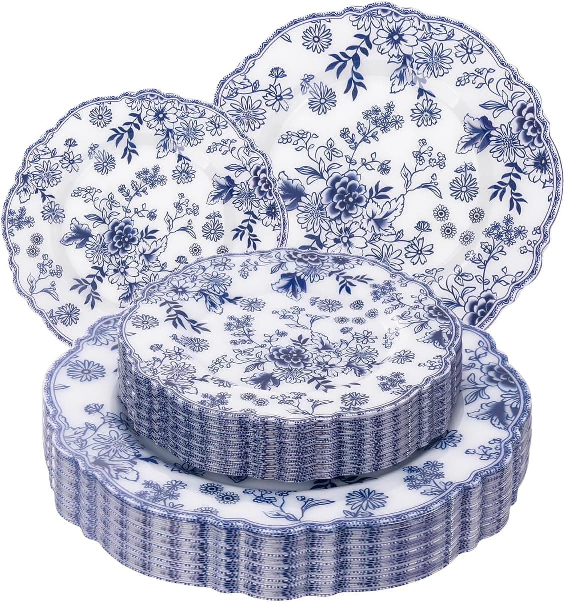 WDF 20PCS Blue and White Plates - Chinoiserie Blue Floral Plates - Baroque Floral Party Decor for Wedding Bridal/Birthdays/Tea Party - image 1 of 1