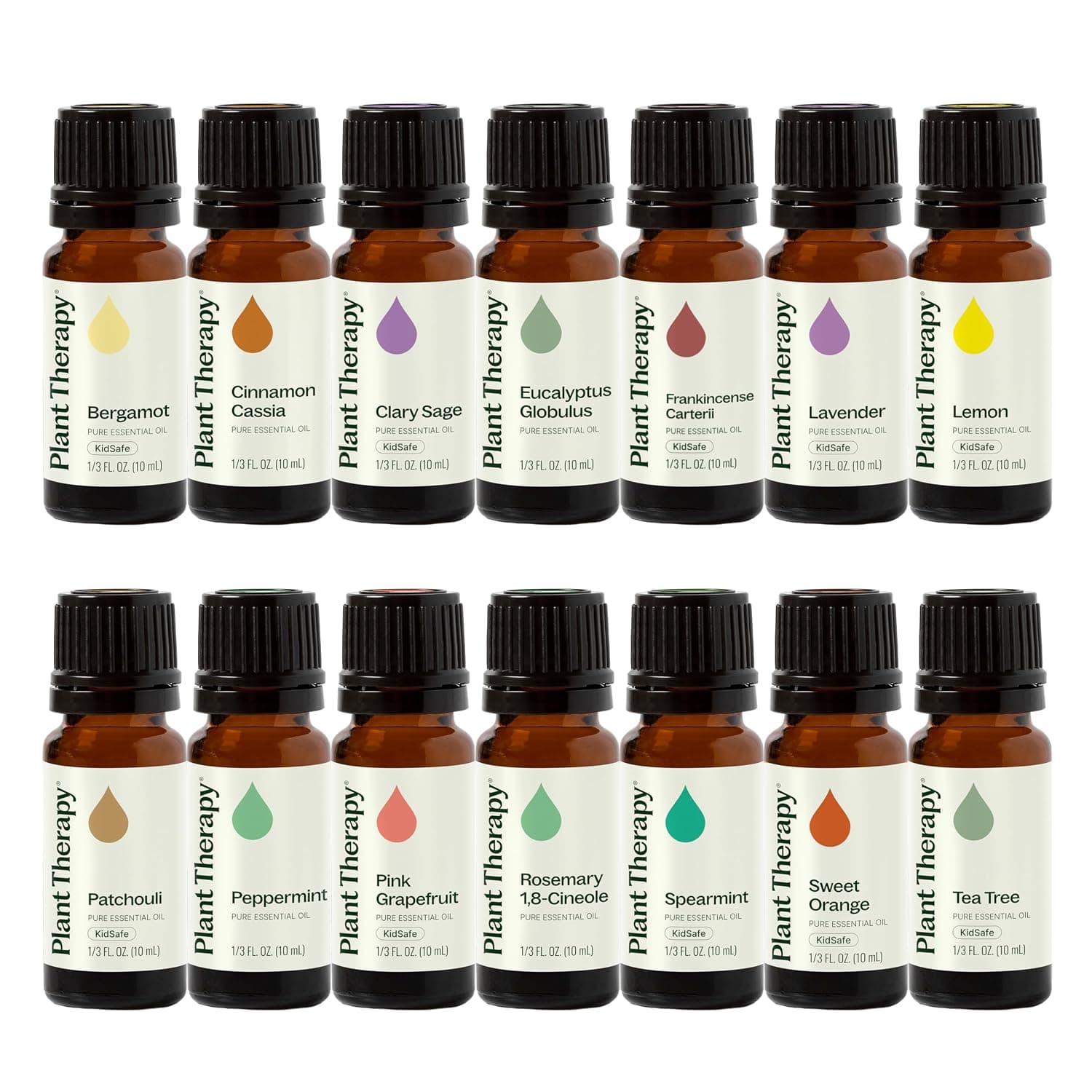 Plant Therapy Top 14 Singles Set Lavender, Eucalyptus, Peppermint, Orange Sweet, Lemon & More 100% Pure, Undiluted, Natural Aromatherapy for Topical Use & Diffusion, Therapeutic Grade 10 mL (1/3 oz) - image 1 of 1