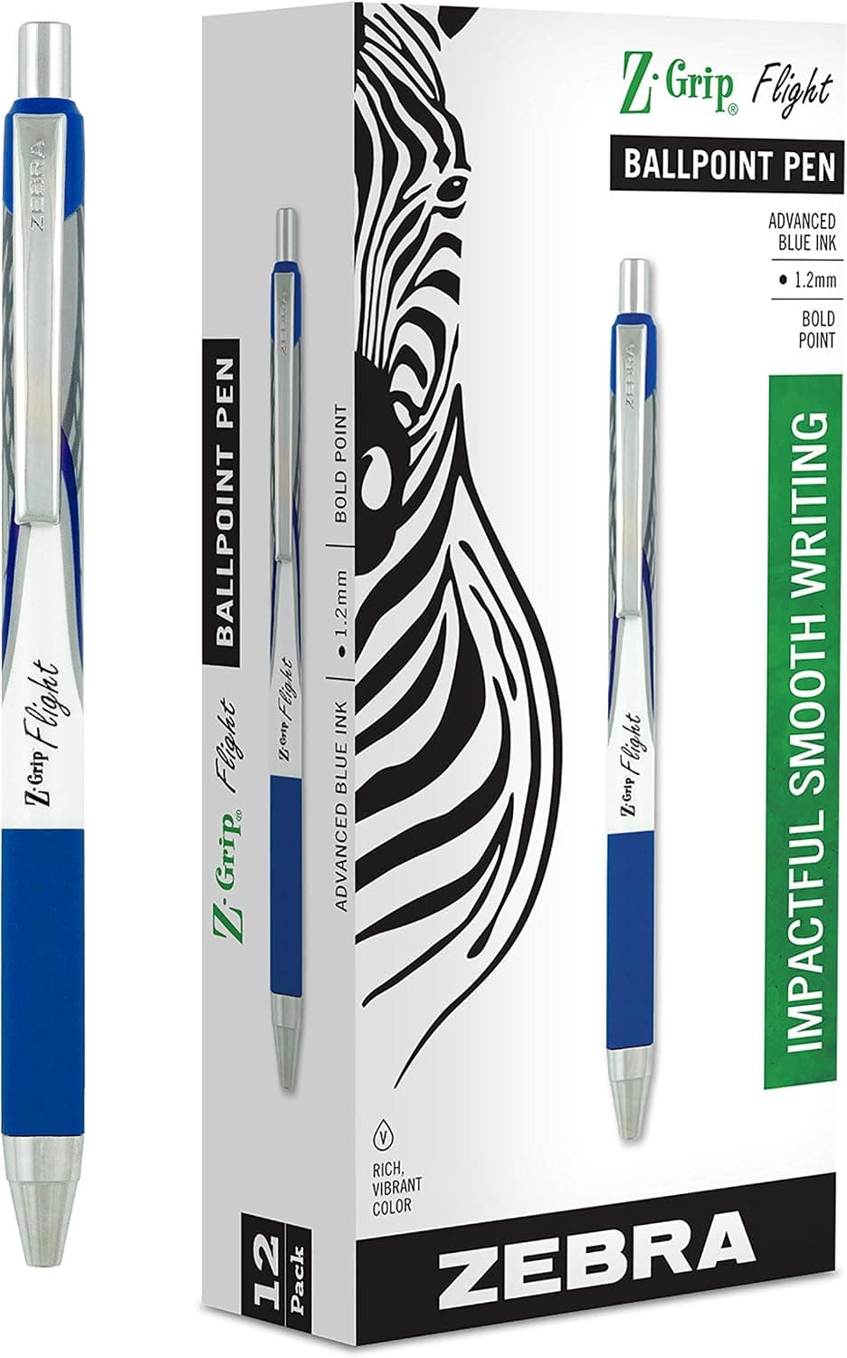 Zebra Pen Z-Grip Flight Retractable Ballpoint Pen, Bold Point 1.2mm, Blue Ink, School Supplies, Teacher Supplies, and Office Supplies, Smooth Writing, Quick-Drying, 12-Pack (21920) - image 1 of 1