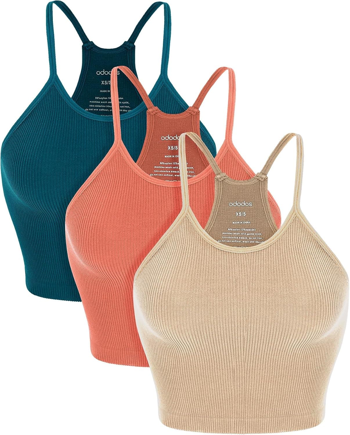 ODODOS Women's Crop 3-Pack Seamless Rib-Knit Camisole Crop Tank Tops - image 1 of 1