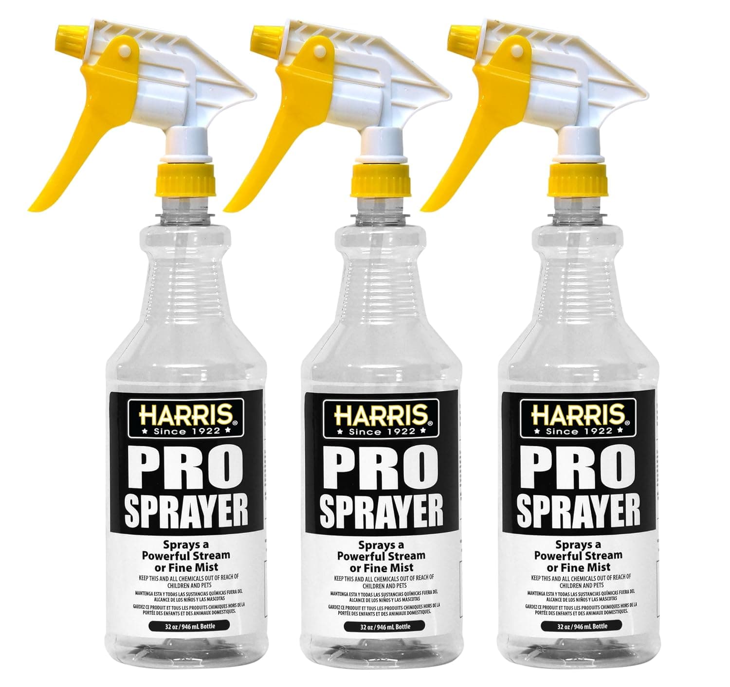 HARRIS Professional Spray Bottle 32oz (3-Pack), All-Purpose for Cleaning and Plants with Clear Finish, Pressurized Sprayer, Adjustable Nozzle and Measurements - image 1 of 1