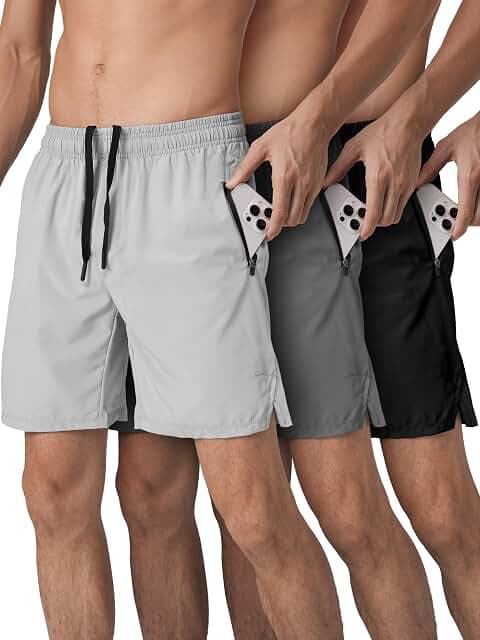 Mens Athletic Shorts 3 Pack Quick Dry Running Gym Workout Shorts for Men | Mens Shorts with Zipper Pockets Drawstring,7''/8''/9'' Inseam Dry Fit Active Shorts for Men,Lightweight Breathable,Split Hem - image 1 of 1