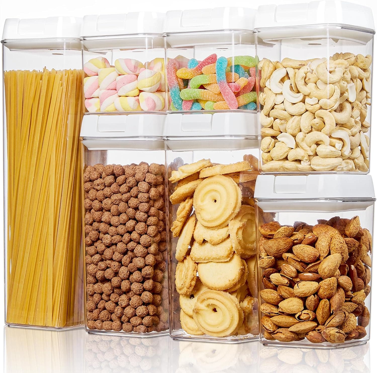 Vtopmart Airtight Food Storage Containers, 7 Pieces BPA Free Plastic Cereal Organizer Canisters with Easy Lock Lids, for Kitchen Pantry Organization, 24 Labels, White - image 1 of 1