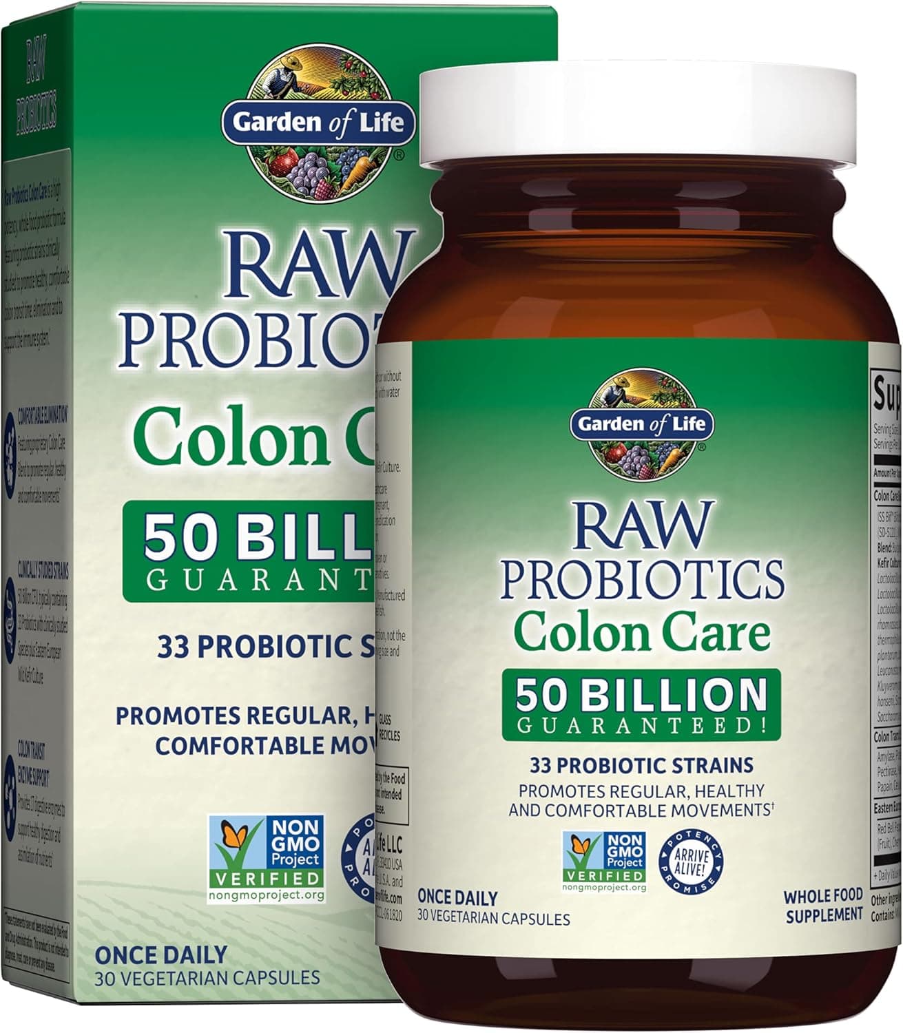 Garden of Life Probiotics for Women and Men - Raw Probiotics Colon Care 50 Billion CFU and Enzymes, Raw Fruits, Veggies, Once Daily Acidophilus Probiotic for Regularity and Immune Health - 30 Capsules - image 1 of 1