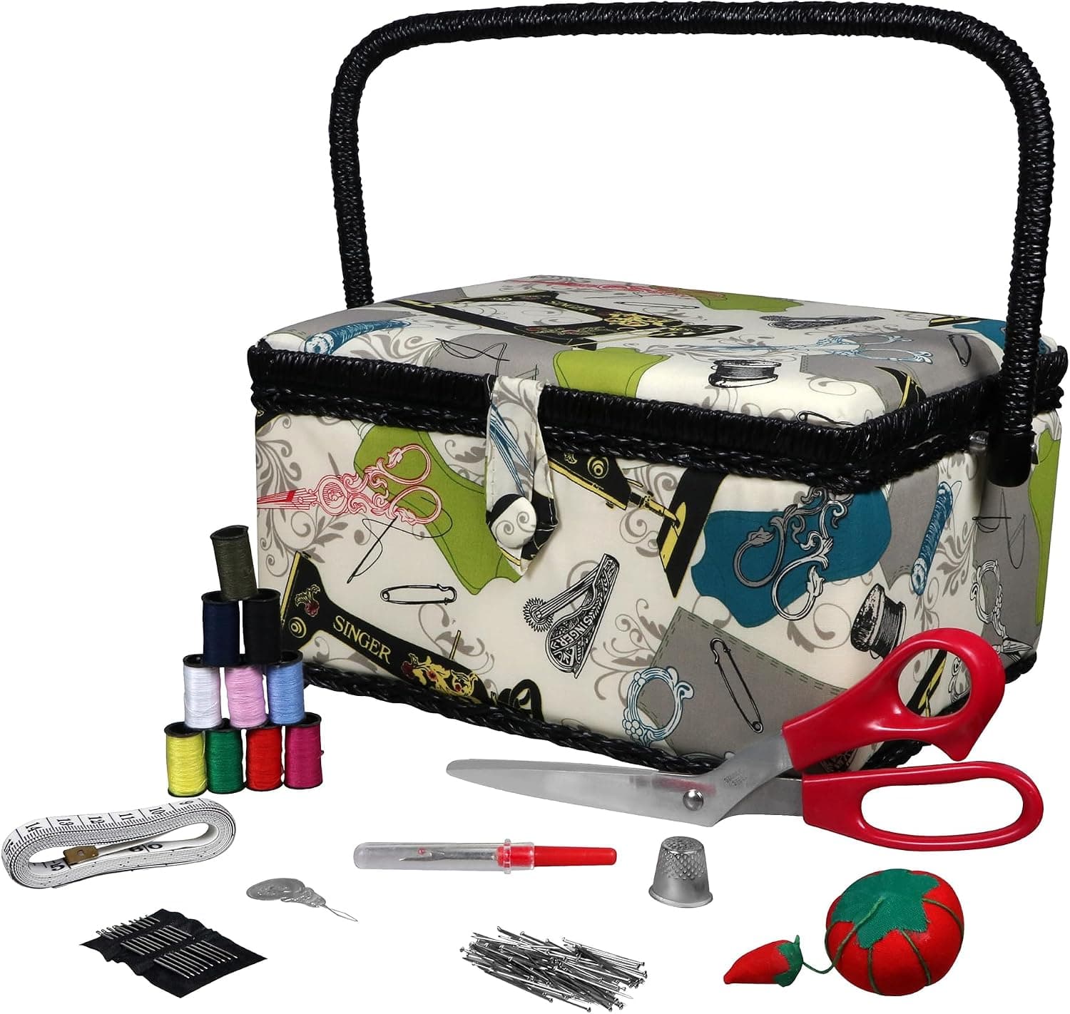 SINGER 07281 Vintage Sewing Basket with Sewing Kit Accessories - image 1 of 1