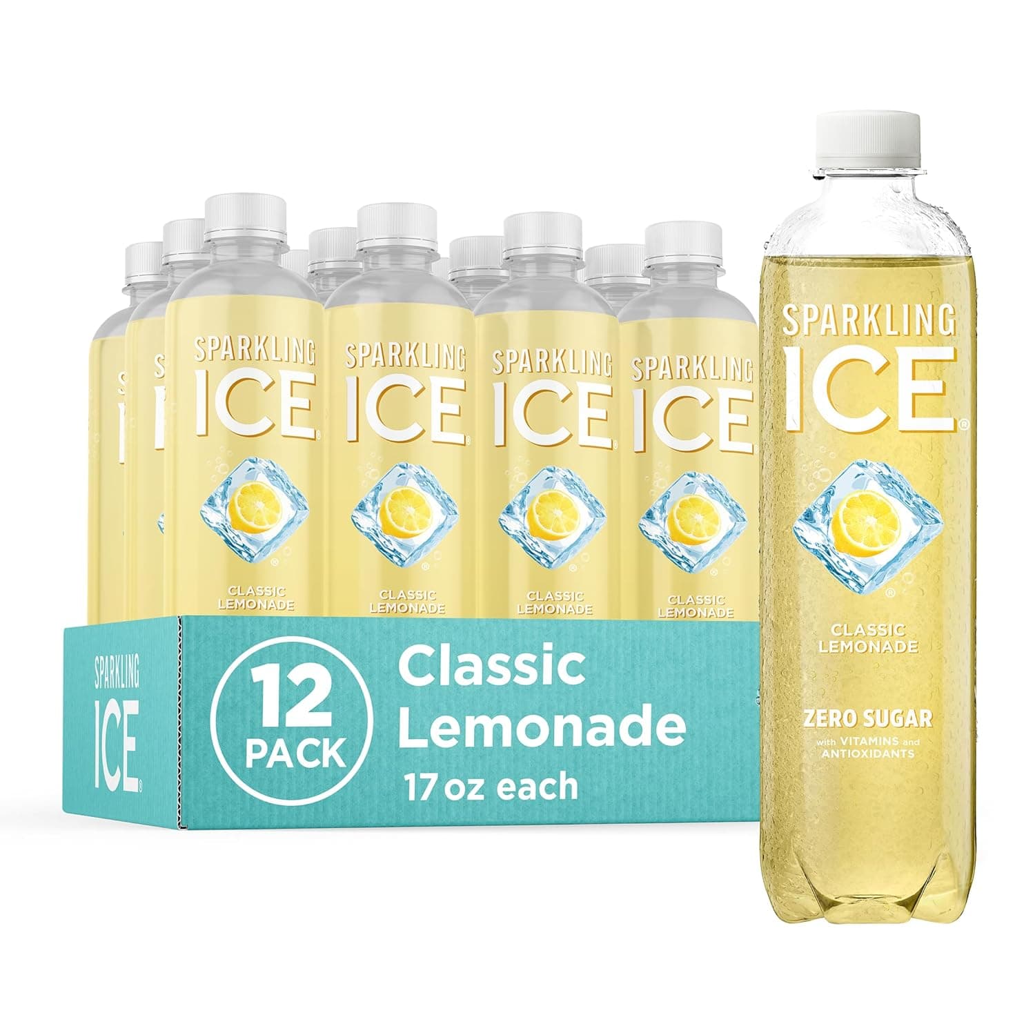 Sparkling Ice, Classic Lemonade Sparkling Water, Zero Sugar Flavored Water, with Vitamins and Antioxidants, Low Calorie Beverage, 17 oz Bottles (Pack of 12) - image 1 of 1
