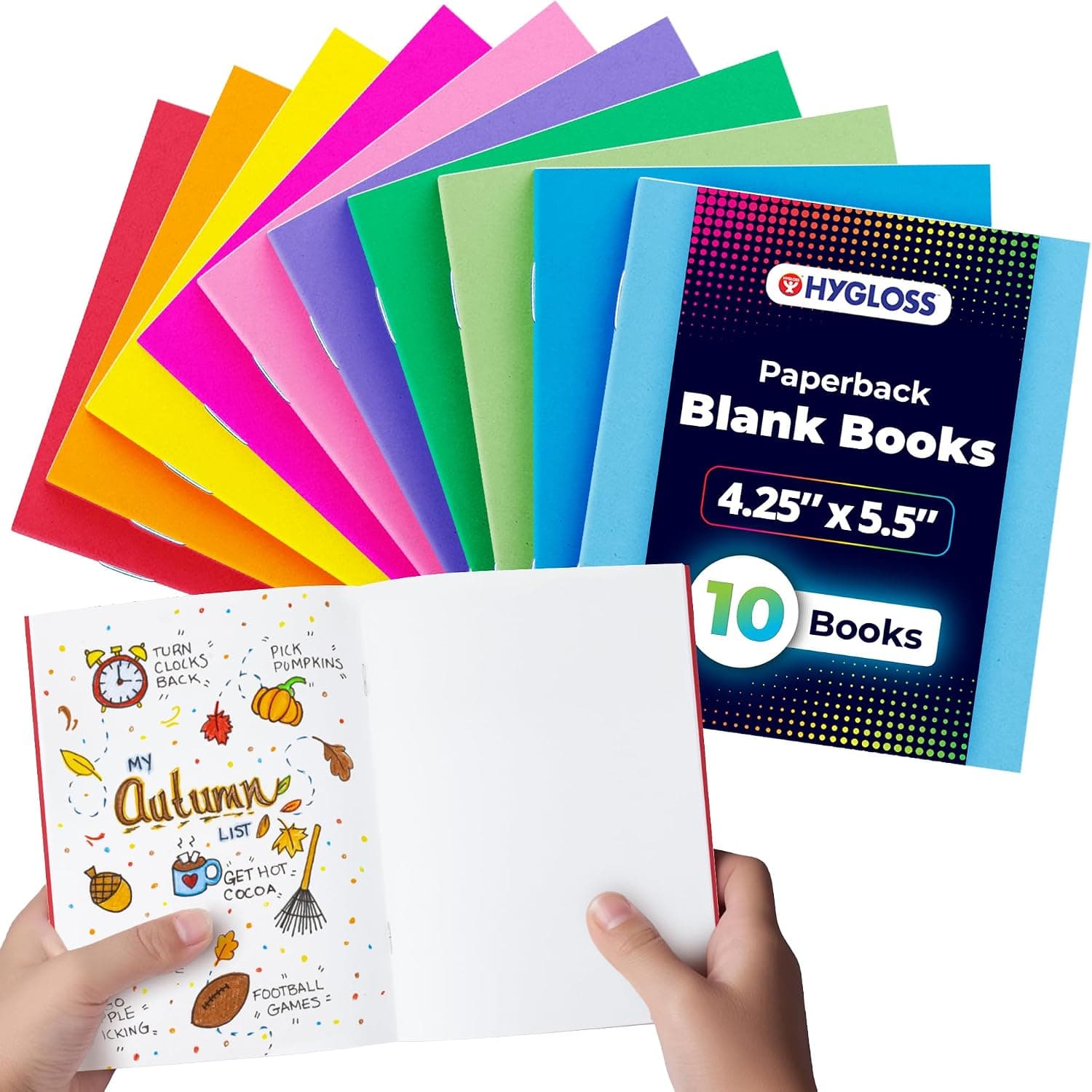 Hygloss Blank Books 4.25 x 5.5 Inches - 10 Pack – Assorted Colors Paperback for Drawing & Writing – Empty Books for Journaling, Sketching or Arts & Craft