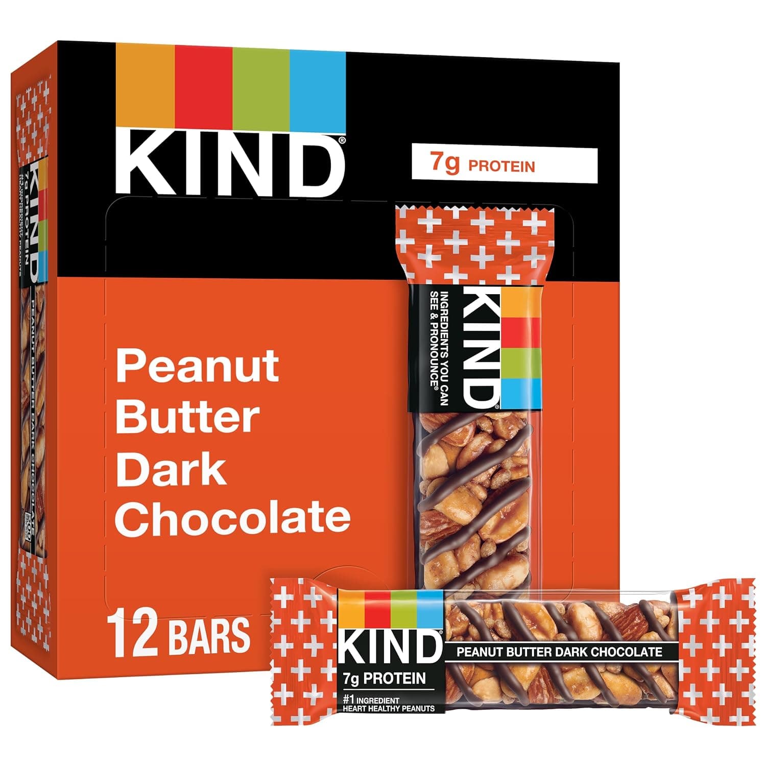 KIND Nut Bars, Peanut Butter Dark Chocolate, Healthy Snacks, Gluten Free, 8g Protein, 12 Count - image 1 of 1