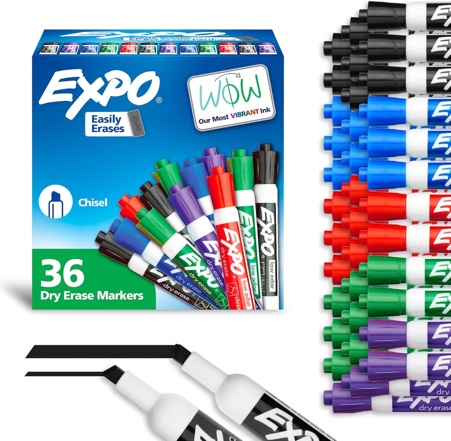 EXPO Low Odor Dry Erase Markers Chisel Tip Assorted Colors Pack of 36 - Ideal for Classrooms Offices & Home Offices - image 1 of 1