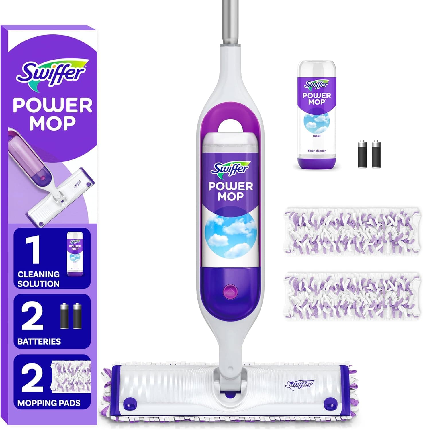 Swiffer PowerMop Multi-Surface Mop Kit for Floor Cleaning, Includes PowerMop, 2 Mopping Pad Refills, 1 Cleaning Solution with Fresh Scent and 2 Batteries - image 1 of 1