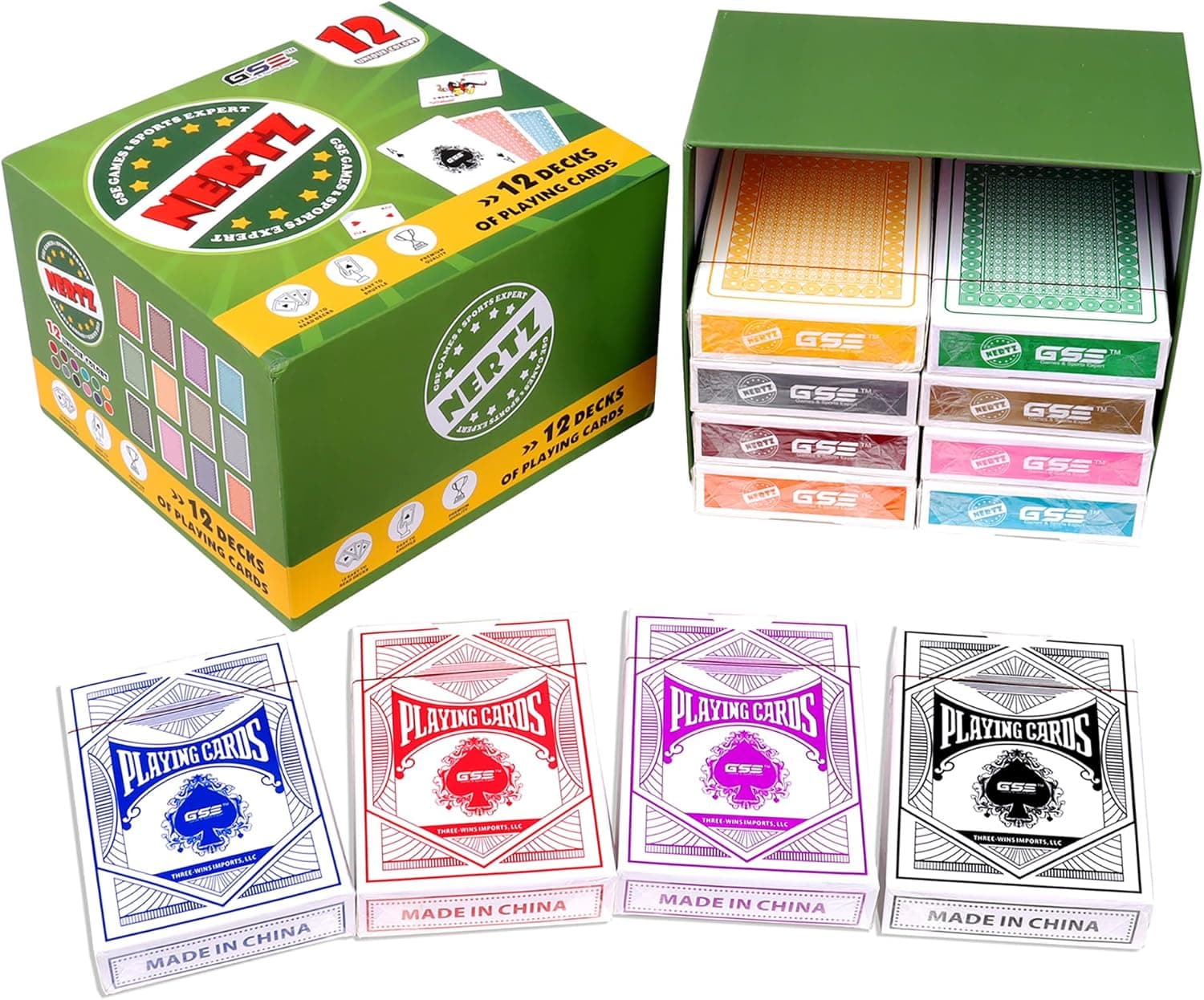 GSE Games & Sports Expert 12-Deck Nertz Card Game, Standard Playing Cards Bulk with 12 Unique Colors, Multiplayer Solitaire Cards Compatible with Poker, Blackjack, Rummy, Go Fish, Bridge - image 1 of 1