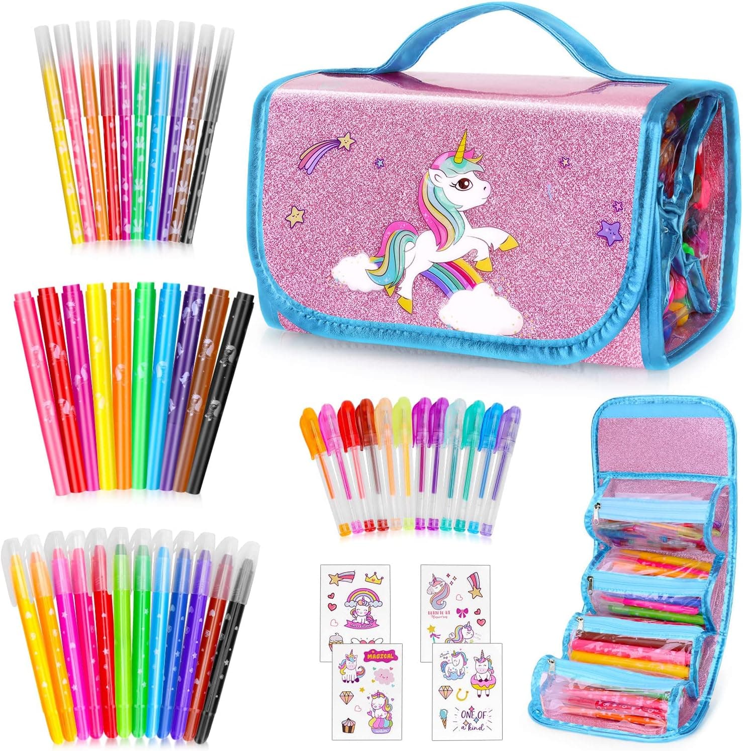 AJLICHIBAN FUN 49 Pcs Fruit Scented Washable Markers Sets with Unicorn Pencil Case, Kids Unicorn Art Supplies & Crafts, Art Coloring Painting Kits, Christmas Unicorn Presents for 4-12 Year Old Girls - image 1 of 1