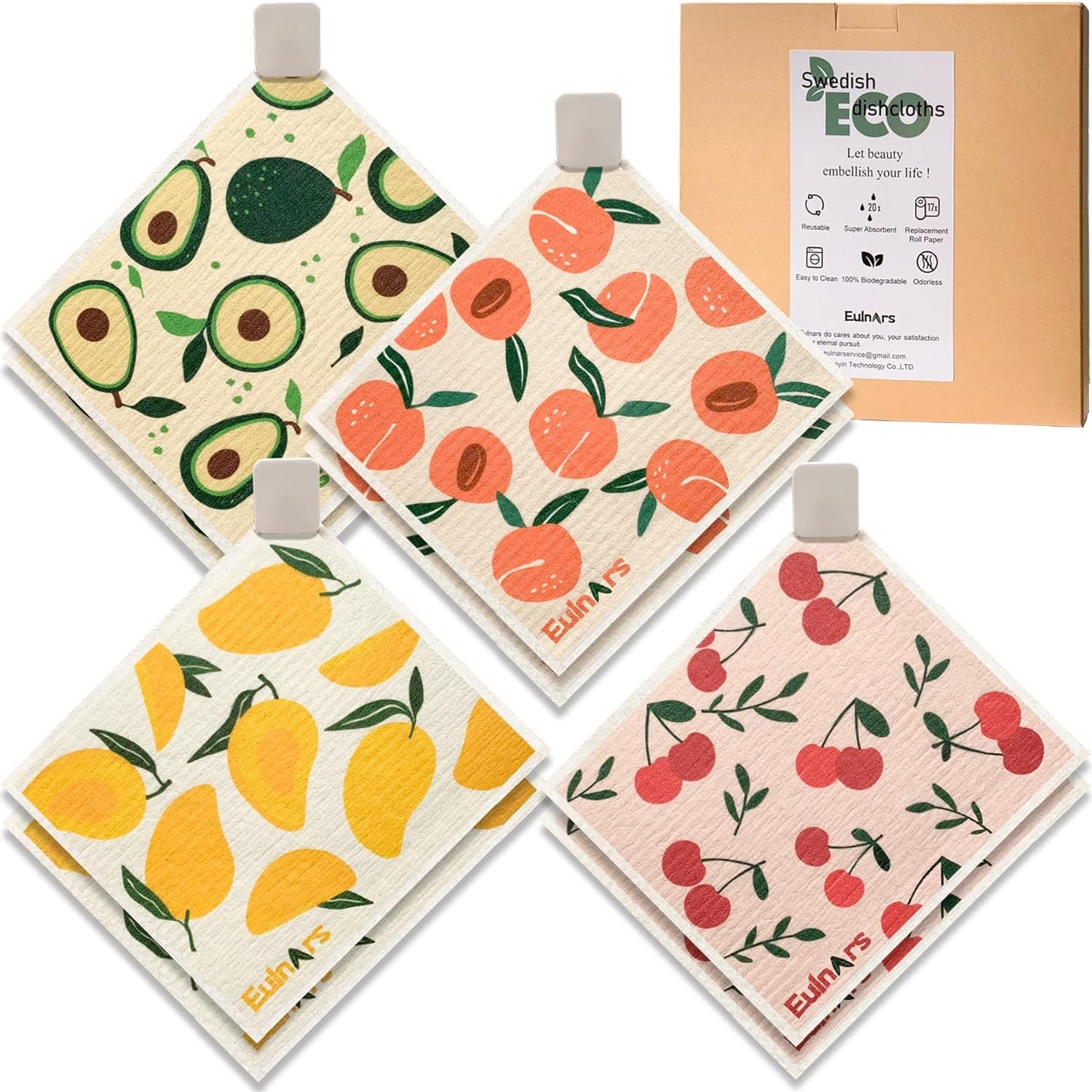 Swedish Dishcloths for Kitchen, 8 Pack Reusable Paper Towels with Clips, Non-Scratch Swedish Kitchen Towels, Super Absorbent Cellulose Sponge Cloths, Dishwasher Safe, No Odor - image 1 of 1