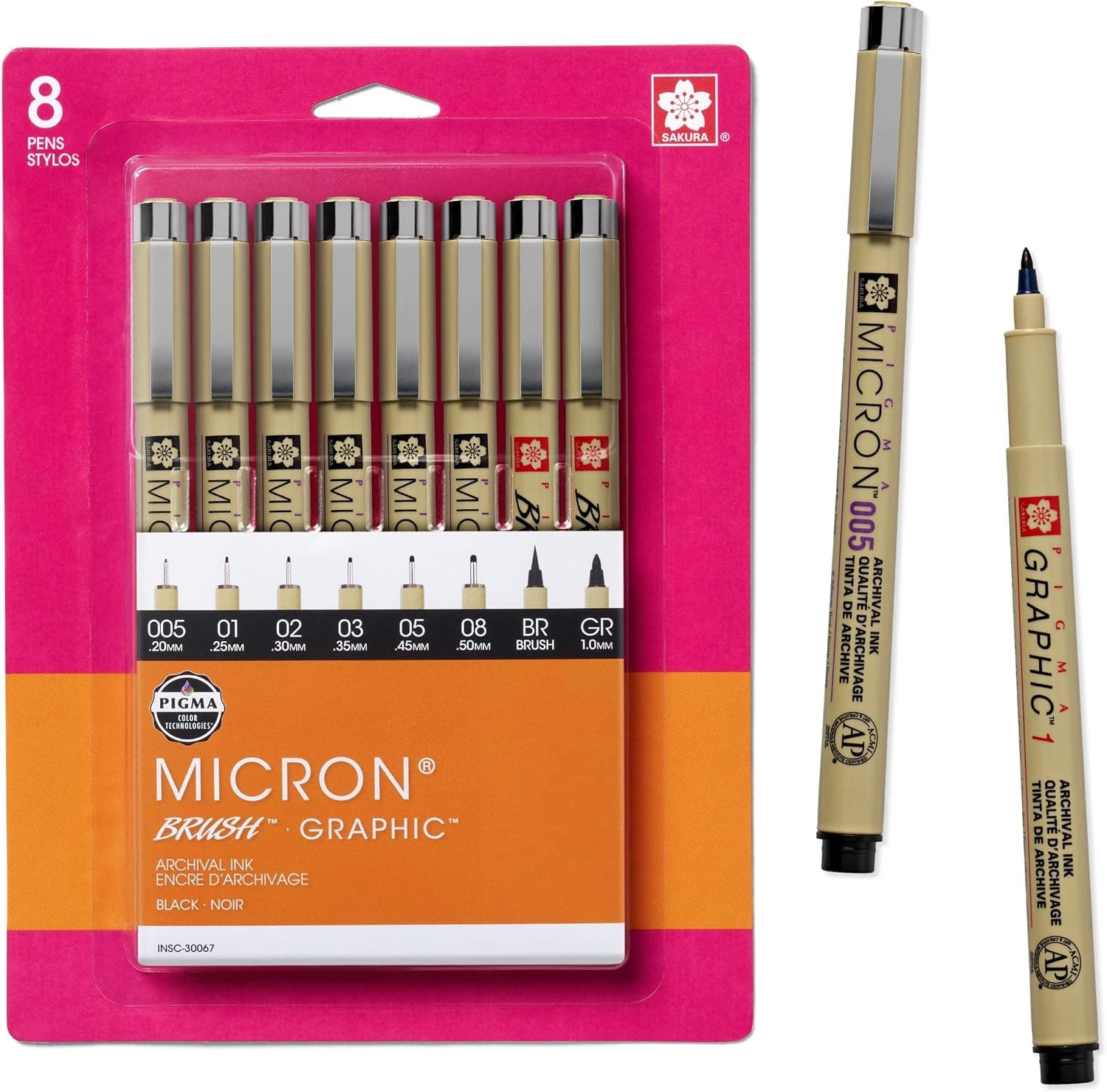 SAKURA Pigma Micron Fineliner Pens - Archival Black Ink Pens - for Writing or Drawing for Artists, Crafters & DIY Gifts Projects - Assorted Point Sizes - 8 Count - image 1 of 1