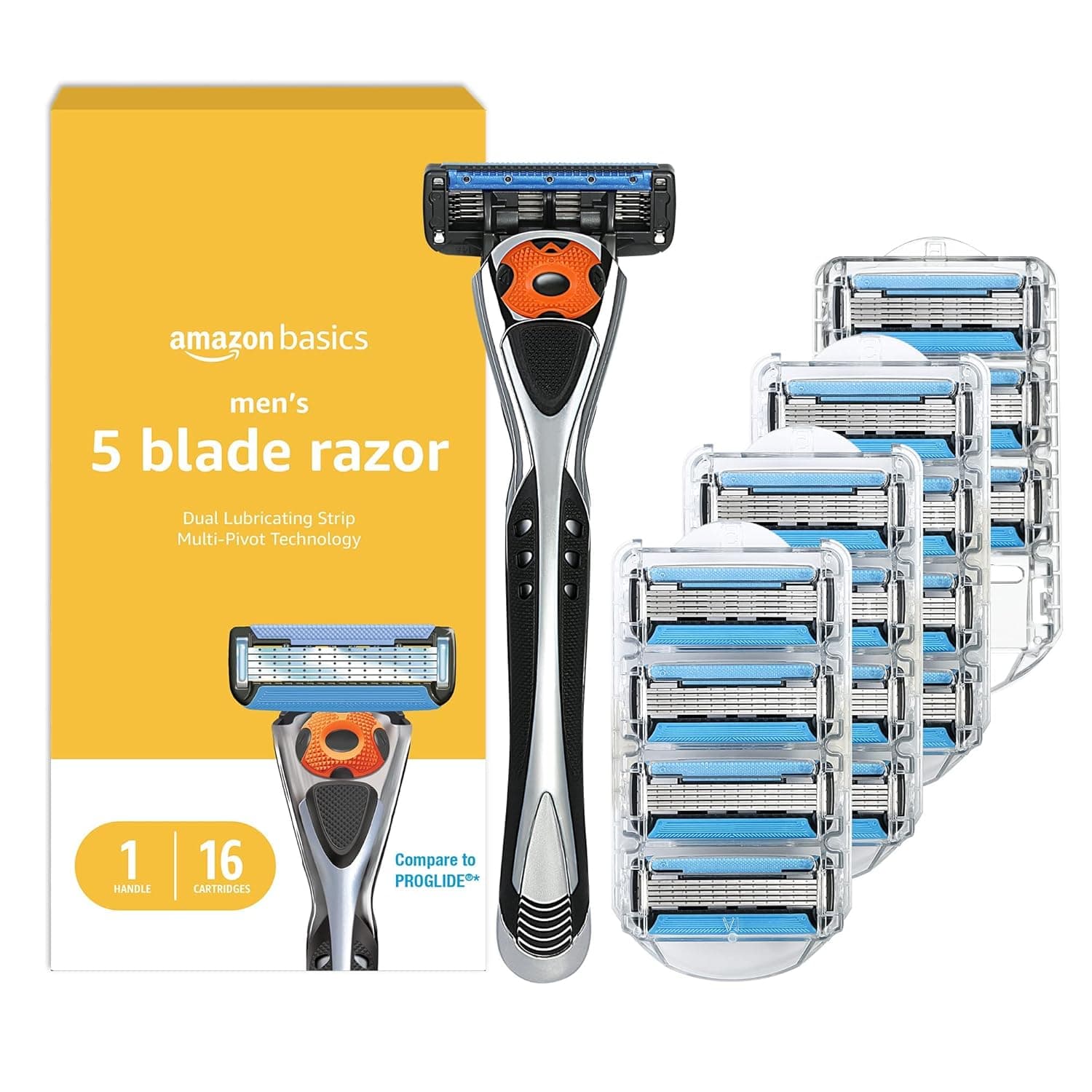 Amazon Basics 5-Blade MotionSphere Men's Razor with Dual Lubrication and Precision Trimmer, 17 Piece Set, 1 Handle & 16 Cartridges, Black - image 1 of 1