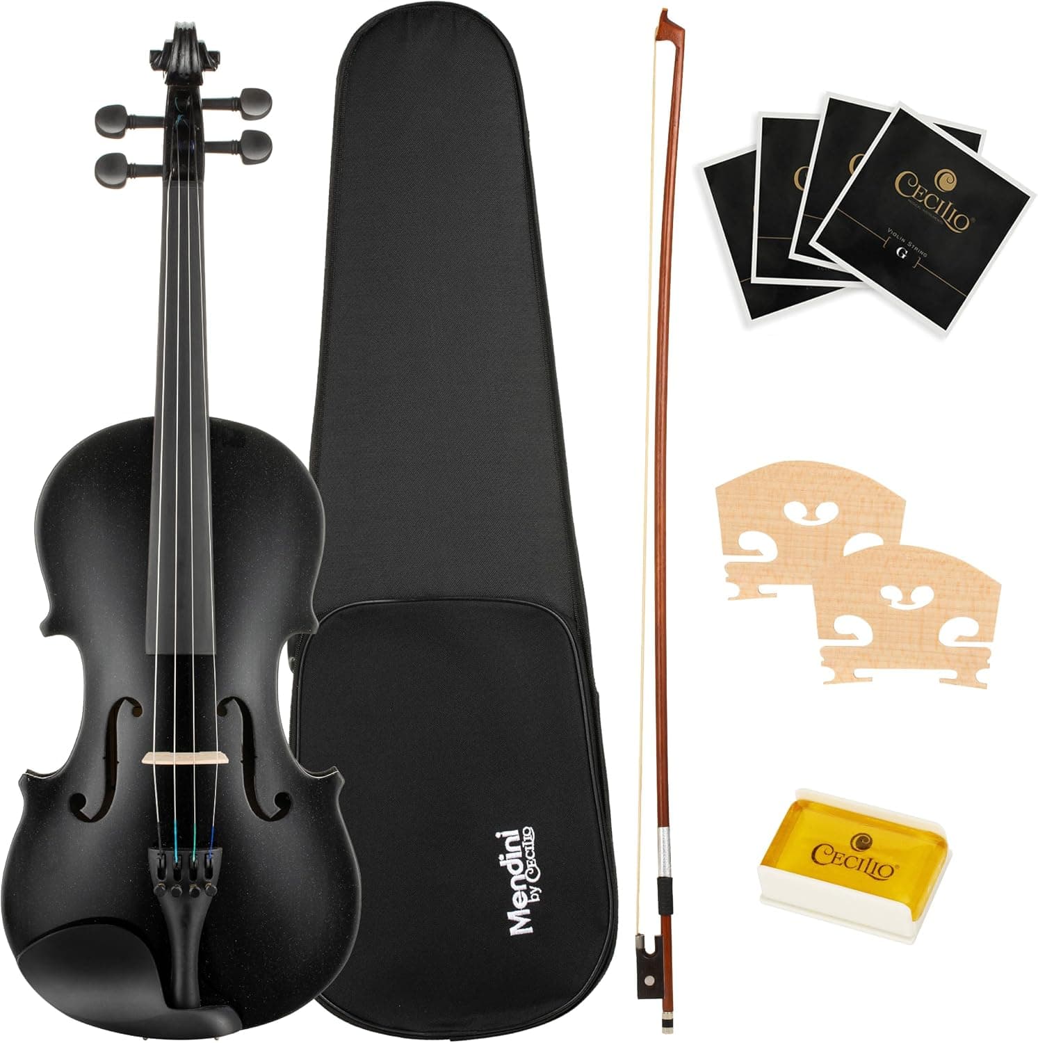 Mendini by Cecilio 16-Inch Solid Wood Violin Set for Beginners - Hand Carved Acoustic Viola Kit - Fiddle Set with Hard Case, Bow, Rosin, Bridge and Extra Strings (Black) - image 1 of 1
