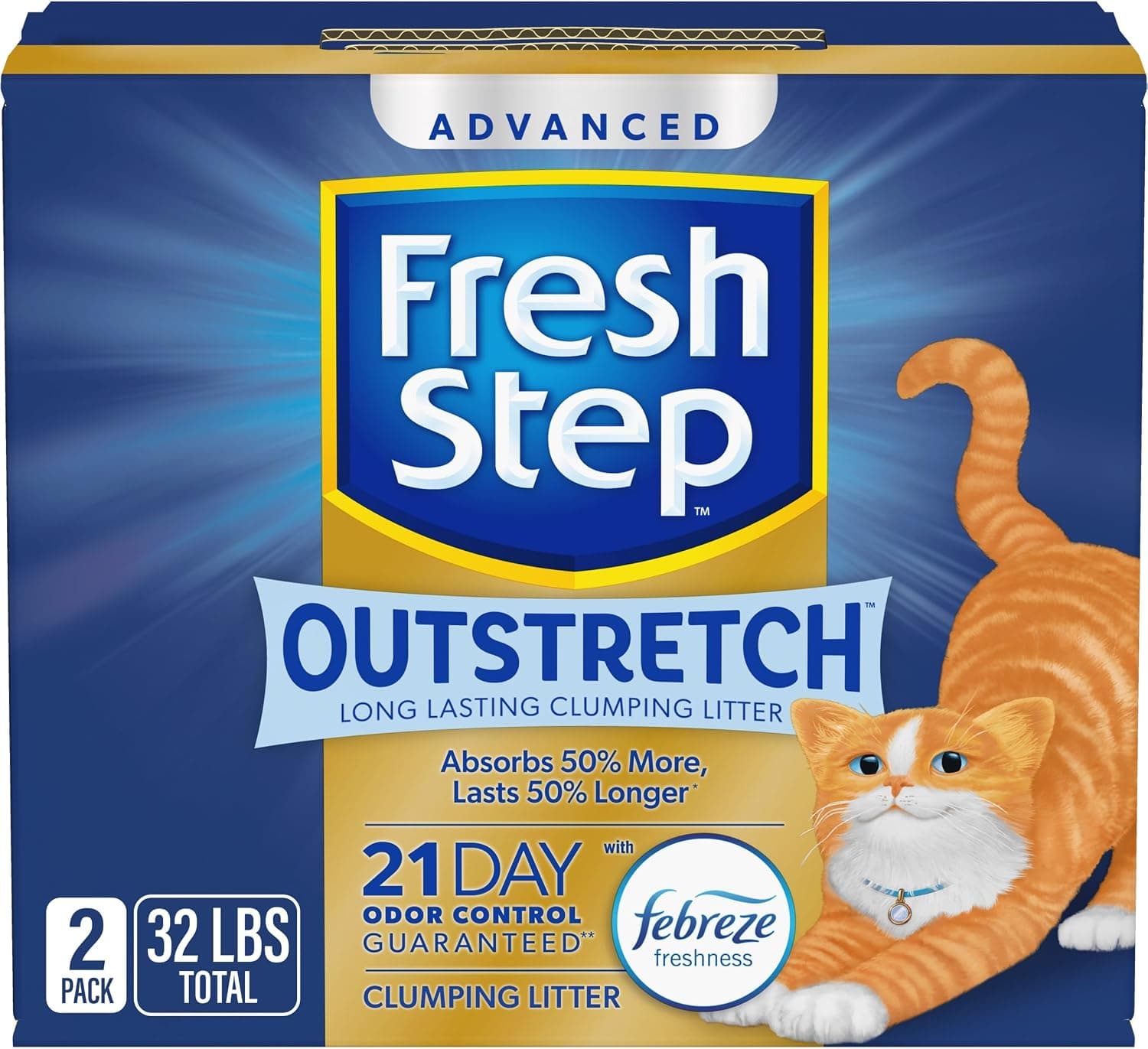 Fresh Step Outstretch Advanced Long Lasting Clumping Litter with Febreze Freshness, Activated Charcoal Litter Lasts 50% Longer, 32 lbs. (2 x 16 lb. Box) - image 1 of 1
