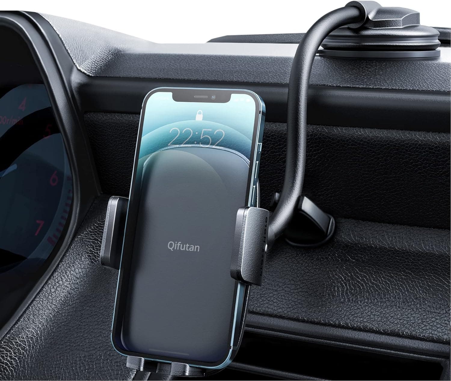 Qifutan Cell Phone Holder for Car Phone Mount Long Arm Dashboard Windshield Car Phone Holder Anti-Shake Stabilizer Phone Car Holder Compatible with All Phone Android Smartphone, Black - image 1 of 1