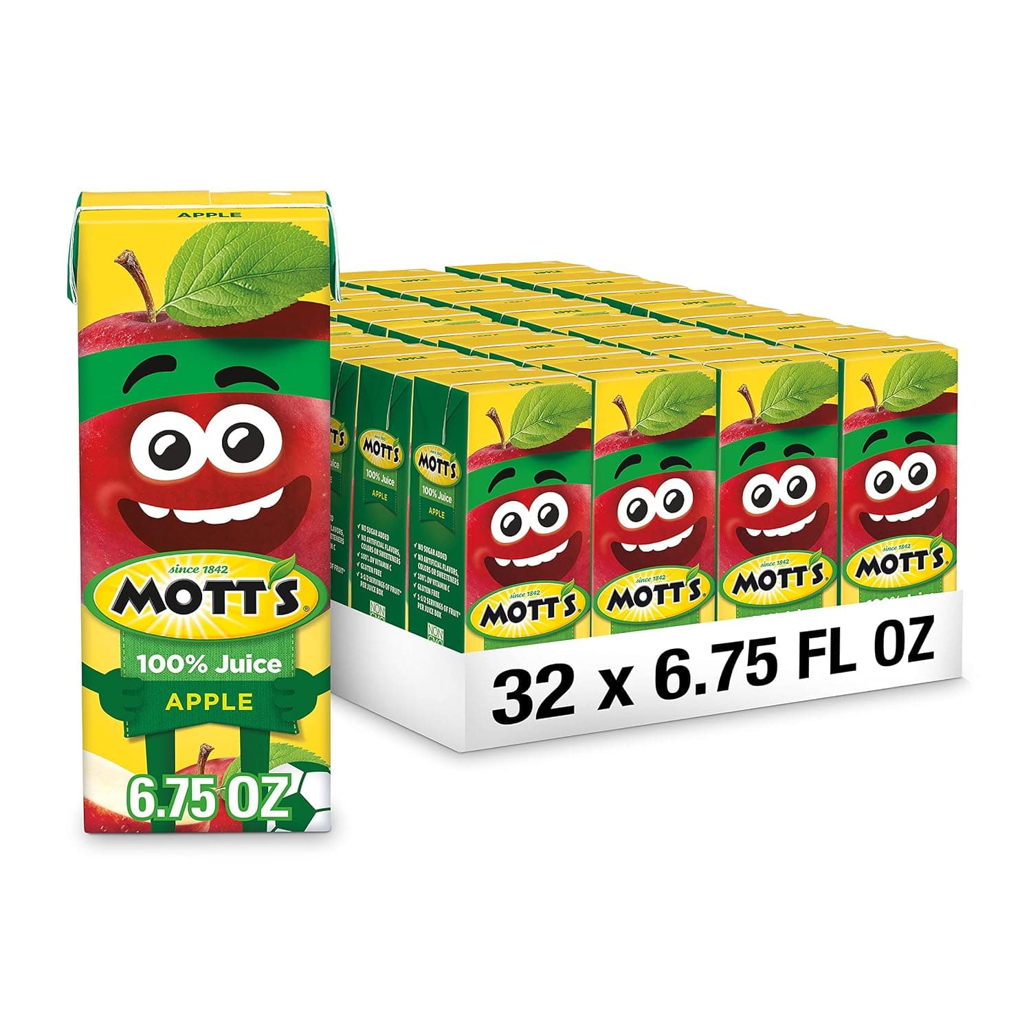 Mott's 100% Original Apple Juice, 6.75 Fl Oz Boxes, 32 Count (4 Packs Of 8), 2 Servings Of Fruit, 100% Fruit Juice, Gluten-free, Caffeine-free, Kosher, Contains No Artificial Colors Or Sweeteners - image 1 of 1