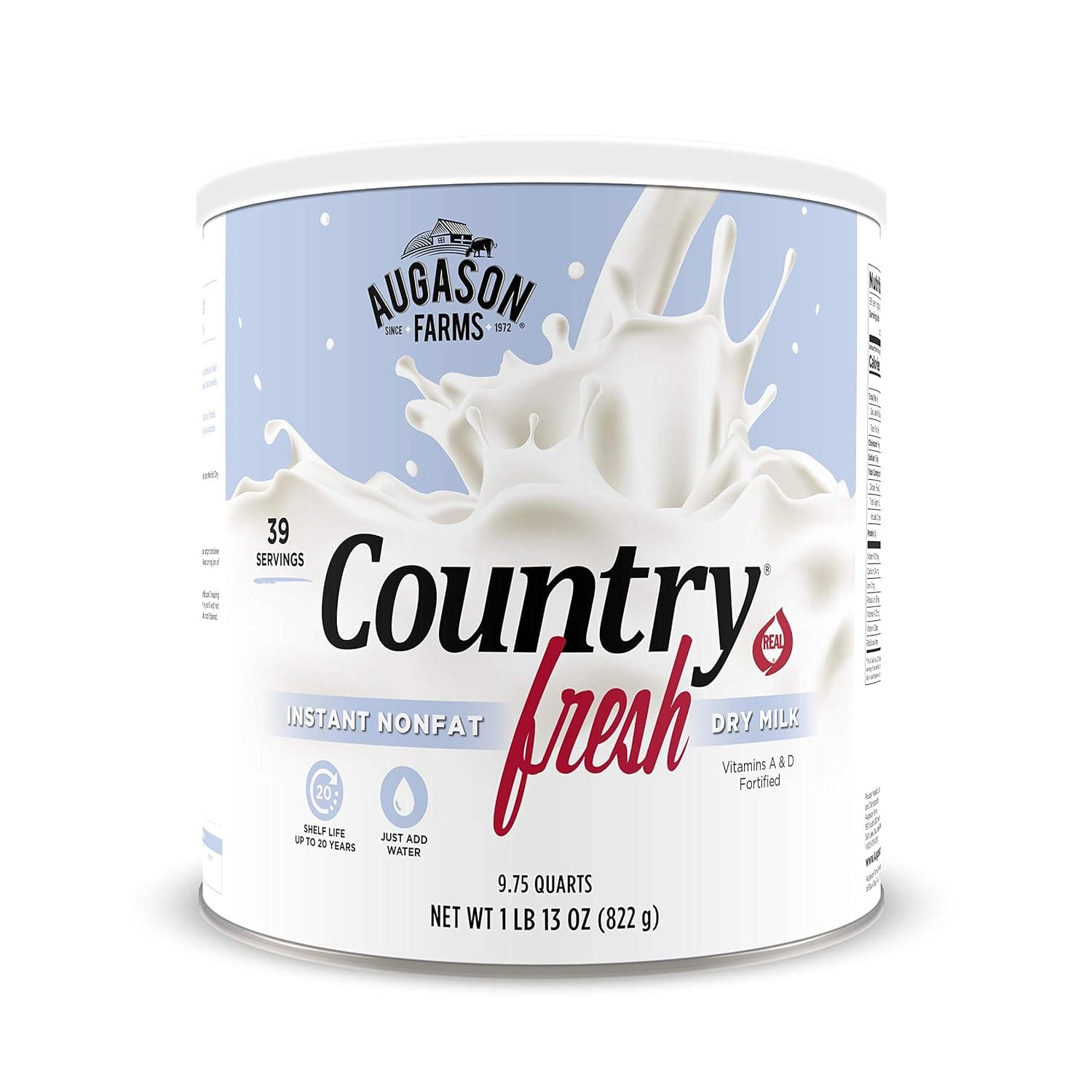 Augason Farms Country Fresh Instant Nonfat Dry Milk Can, Emergency Food Supply, Everyday Meals, 39 Servings - image 1 of 1