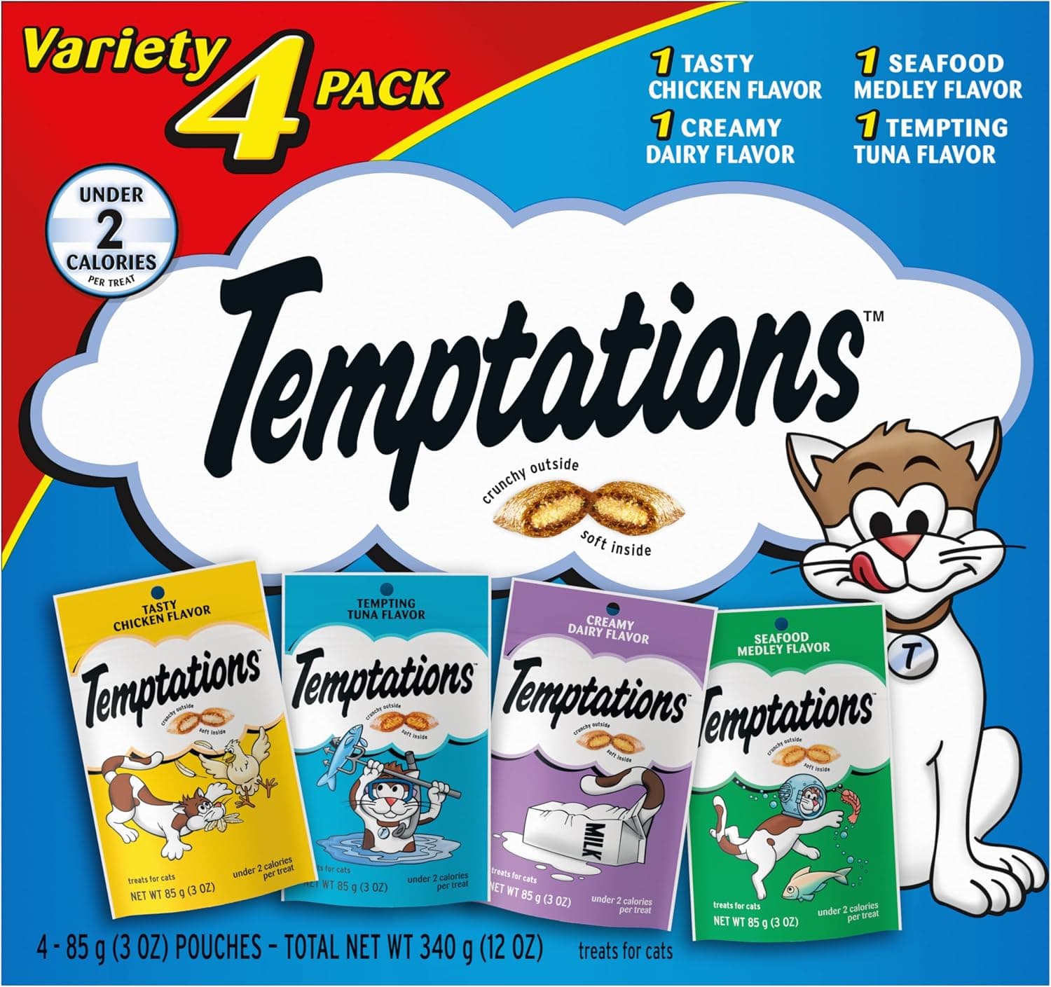 Temptations Classic Crunchy and Soft Cat Treats Feline Favorites Variety Pack, 3 oz. Pouches (Pack of 4) - image 1 of 1