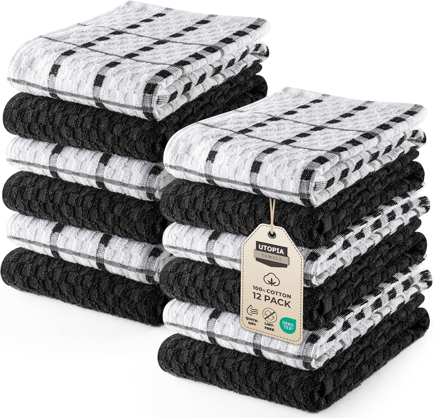 Utopia Towels - Kitchen Towels 12 Pack, 15 x 25 Inches, 100% Ring Spun Cotton Super Soft and Absorbent Linen Dish, Tea and Bar Towels Set, Black - image 1 of 1