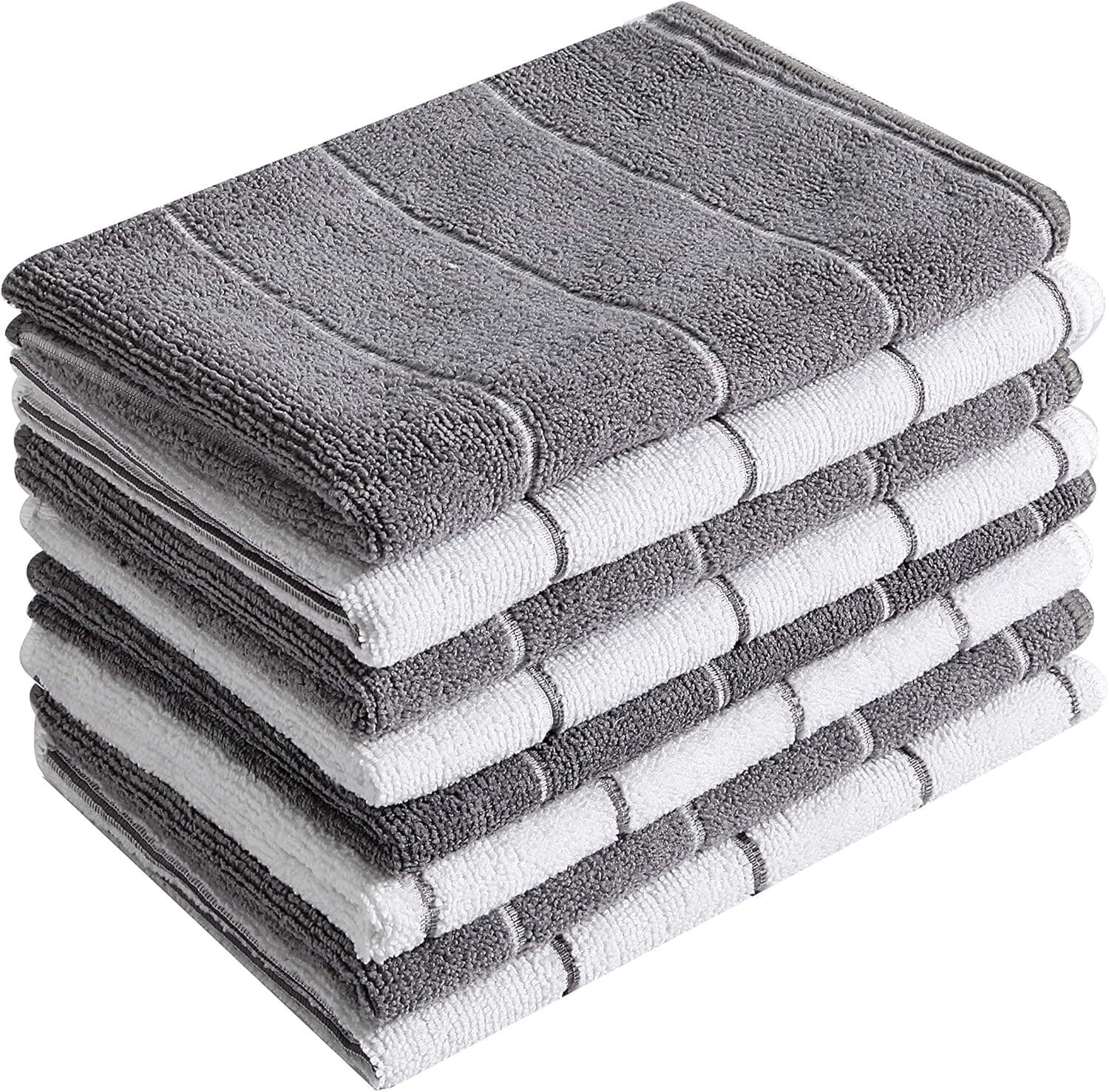 Microfiber Kitchen Towels - Super Absorbent, Soft and Solid Color Dish Towels, 8 Pack (Stripe Designed Grey and White Colors), 26 x 18 Inch - image 1 of 1
