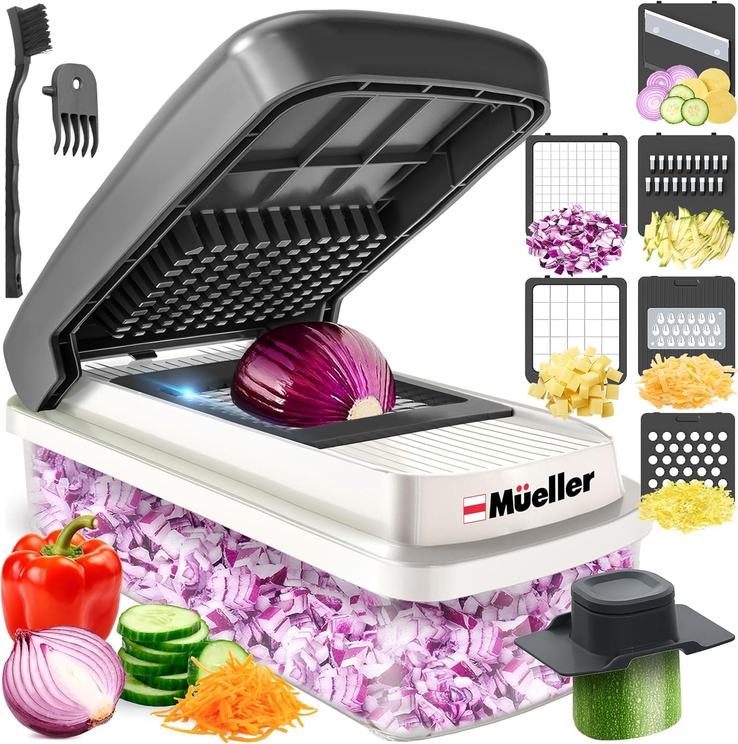 Mueller Vegetable Chopper Mandoline Slicer, Food Veggie Chopper, Cheese Grater, Onion Vegetable Cutter with Container, Dicer, Kitchen Gadgets & Essentials, White Sand/Grey - image 1 of 1
