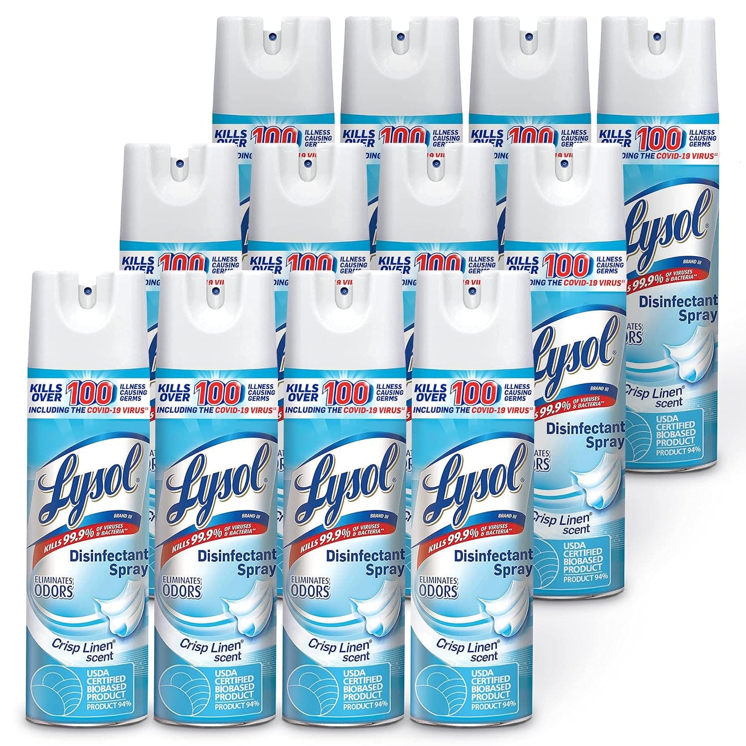 Lysol Disinfectant Spray, Household Essential Cleaning Supplies, Multi-Purpose Room Spray, Antibacterial Sanitizer Spray, Upholstery Deodorizer, Home and Bathroom, Crisp Linen,19 Fl Oz (Pack of 12) - image 1 of 1