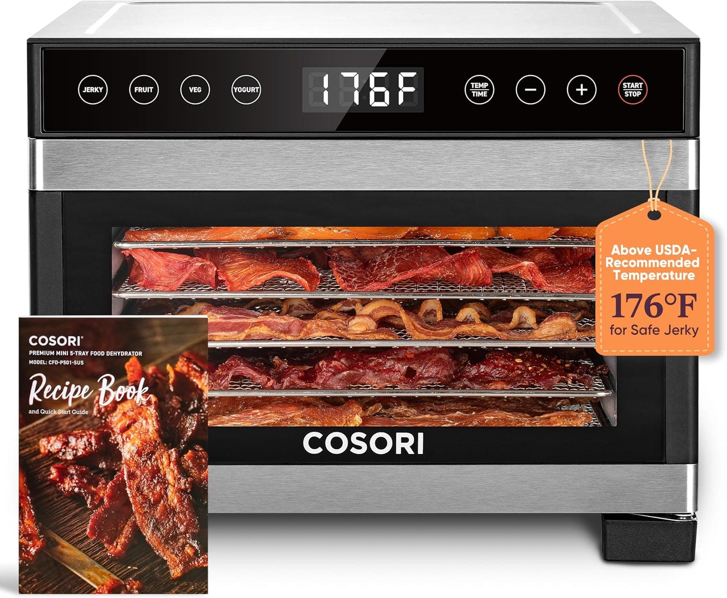 COSORI Food Dehydrator for Jerky, 176°F Temperature Control, 5 Stainless Steel Trays Dryer Machine, 4 Presets, 48H Timer, for Dog Treats, Meat, Fruit, Veggies, Snacks, Recipe Book Included - image 1 of 1