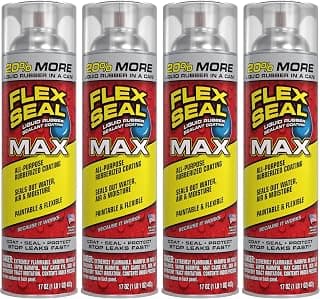 MAX, 17 oz, 4-Pack, Clear, Stop Leaks Instantly, Waterproof Rubber Spray On Sealant Coating, Perfect for Gutters, Wood, RV, Campers, Roof Repair, Skylights, Windows, and More