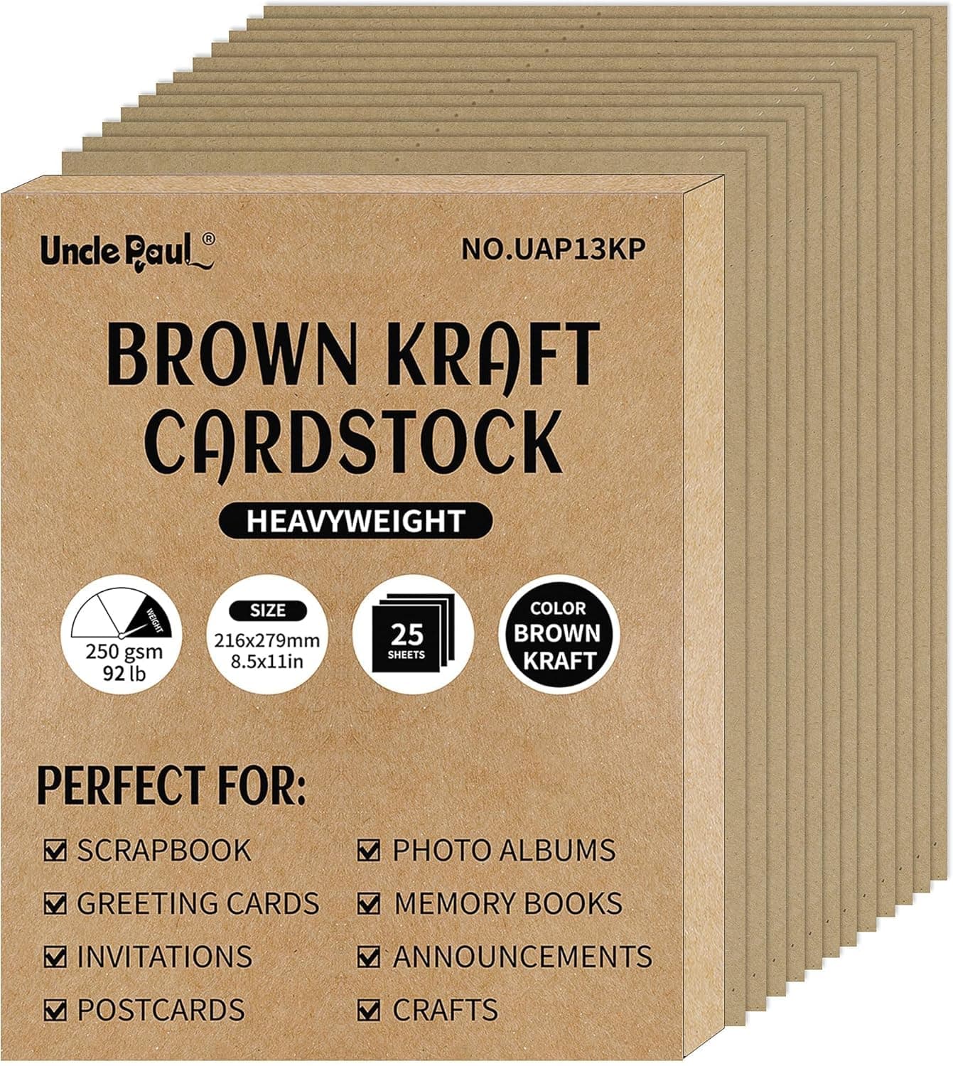Brown 85lb Kraft Cardstock - 8.5'' x 11'' 250GSM Cover Card Stock Heavyweight Paper Perfect for Scrapbooks/Art/Crafts/Christmas/New Year Cards 25 Sheets UAP13KP