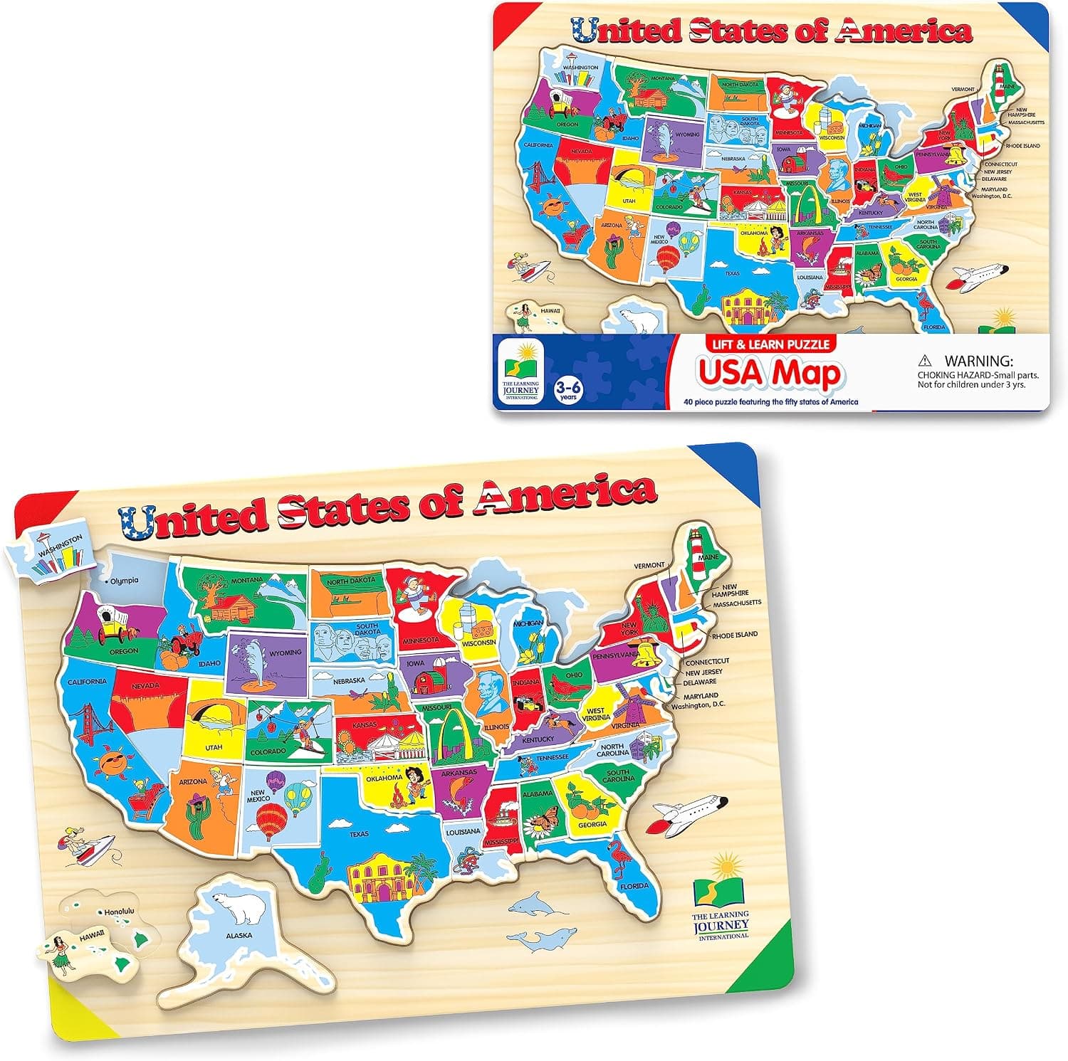 The Learning Journey Lift & Learn Puzzle - USA Map Puzzle for Kids - Preschool Toys & Gifts for Boys & Girls Ages 3 and Up - United States Puzzle for Kids - Award Winning Toys - image 1 of 1