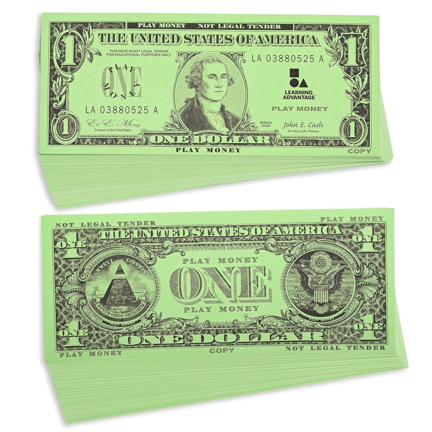 LEARNING ADVANTAGE One Dollar Play Bills | Set of 100 | Sized Like Real Cash | Play Money for Teaching Currency and counting - image 1 of 1