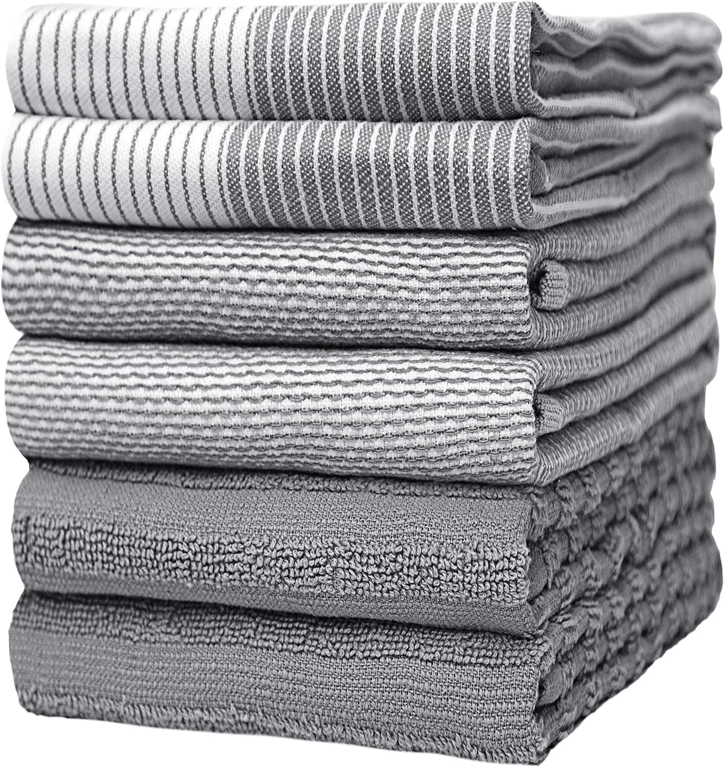 Premium Kitchen Towels (20”x 28”, 6 Pack) | Large Cotton Kitchen Hand Towel | Flat & Terry Dish Cloths | Highly Absorbent Tea Towels Set with Hanging Loop | Gray - image 1 of 1